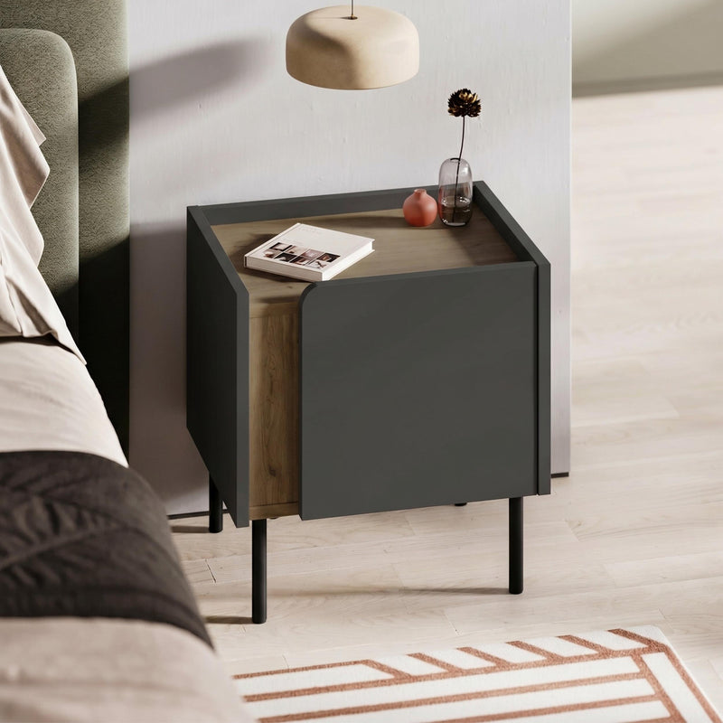 Norm Modern Bedside Table with Soft-Close Door Storage and Metal Legs