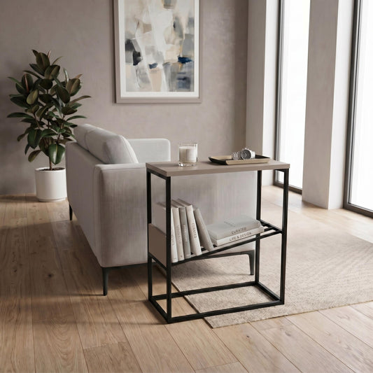 Tenol Modern Side Table with Metal Angled Shelf