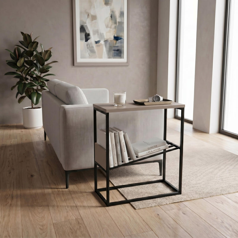 Tenol Modern Side Table with Metal Angled Shelf