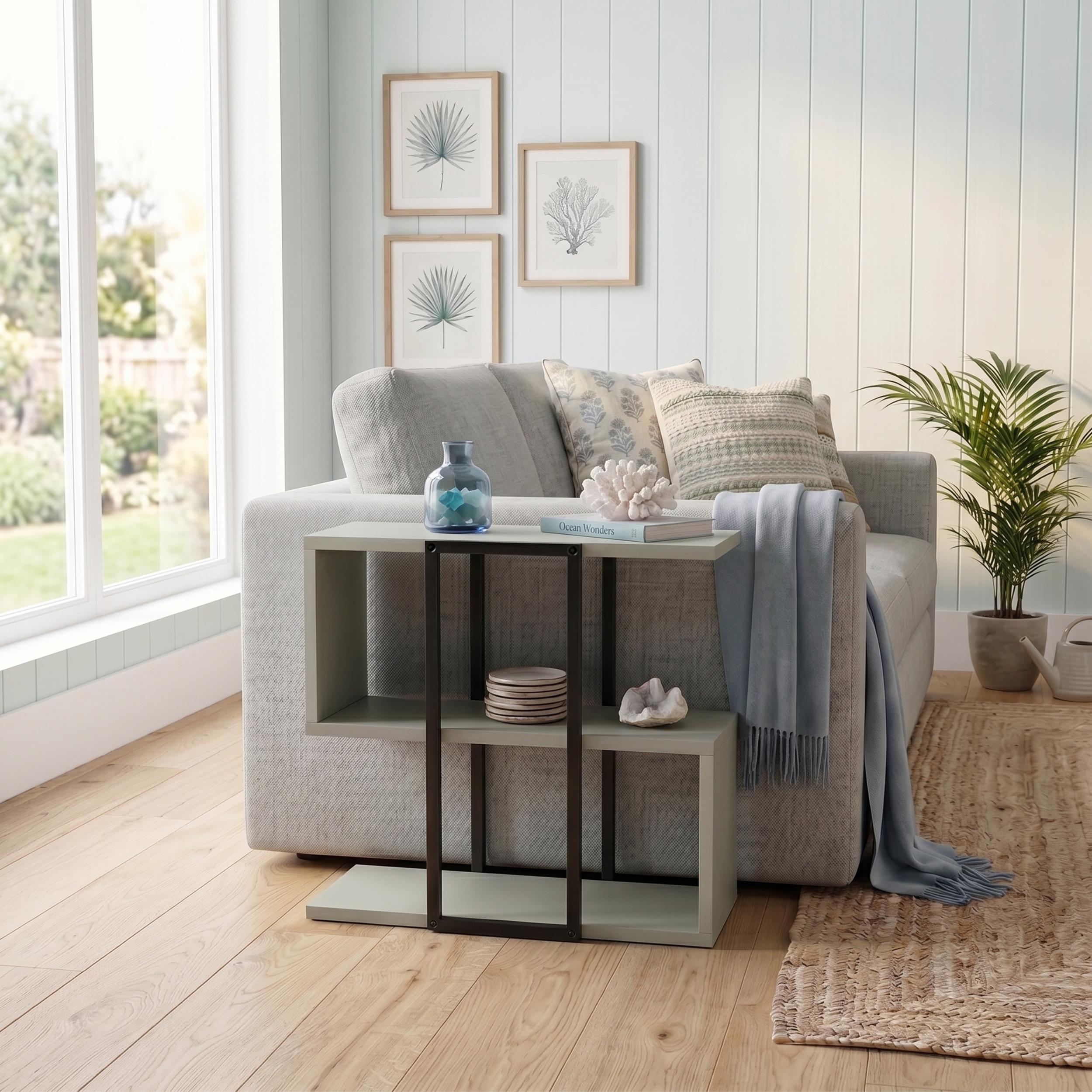 Homia Stepped Side Table with Open Shelves – Living Room End Table