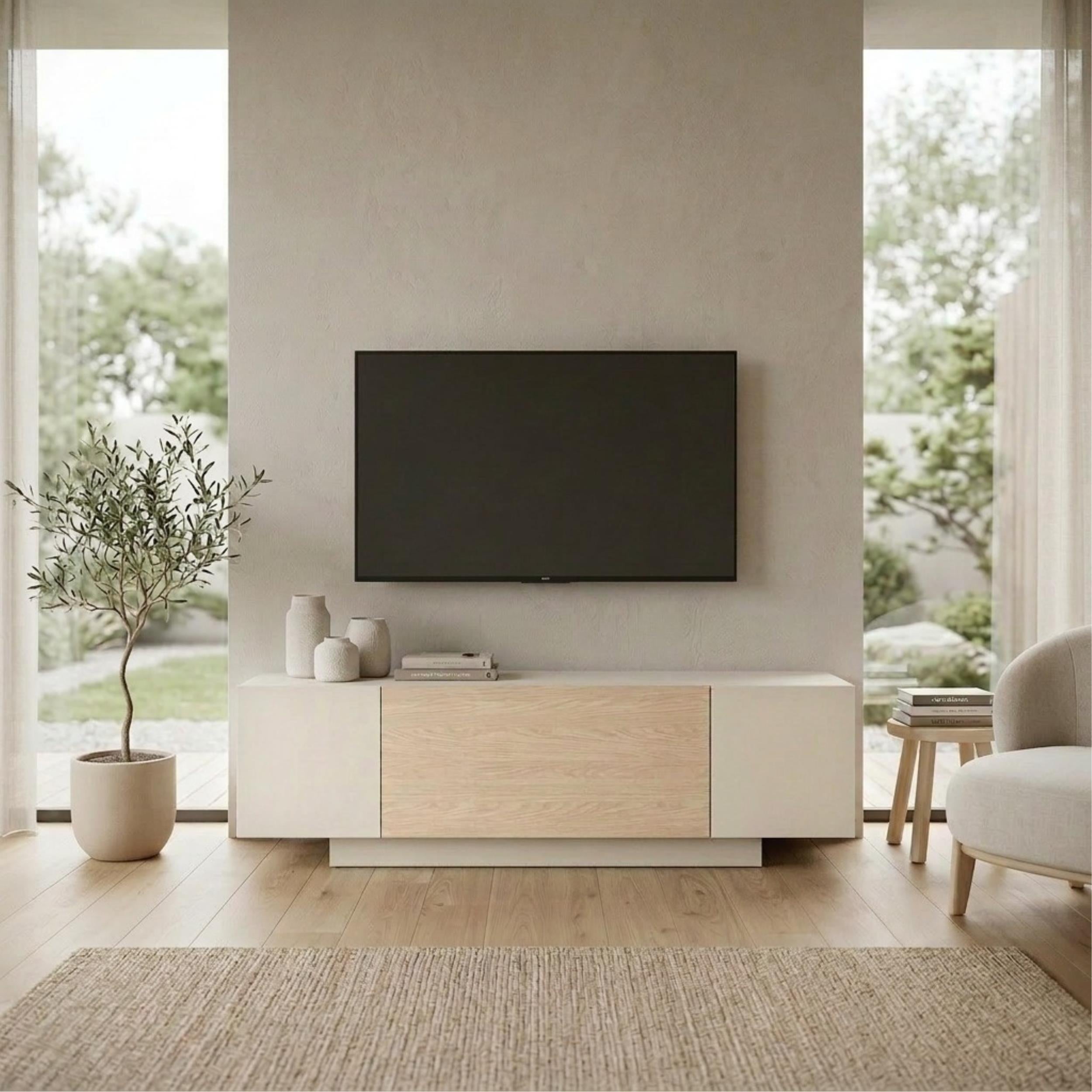 Victor TV Unit Sandstone-Sonoma Oak-White close-up detail