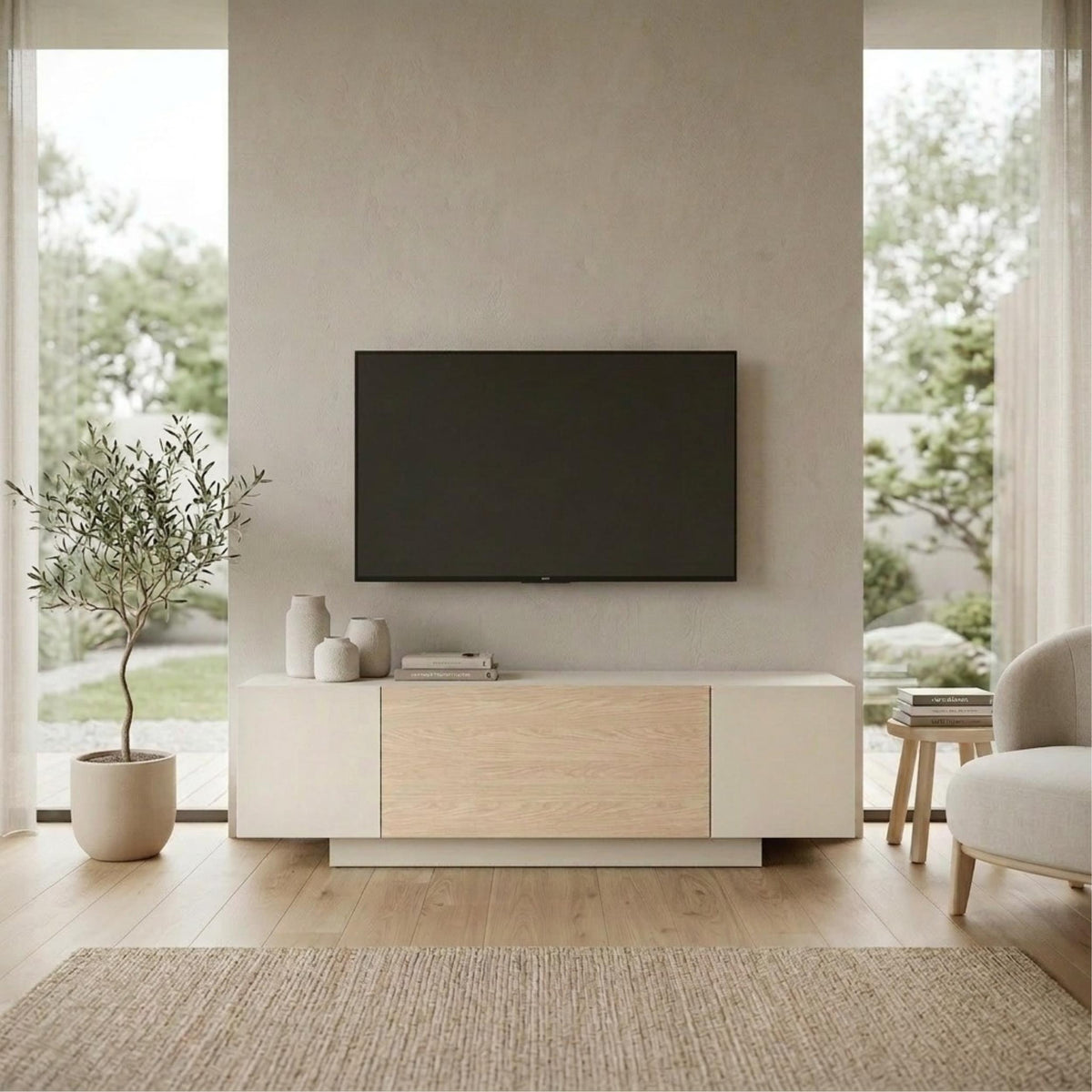 Victor TV Unit Sandstone-Sonoma Oak-White 150 x 37 x 45.5 cm – Sandstone,Sonoma Oak,White