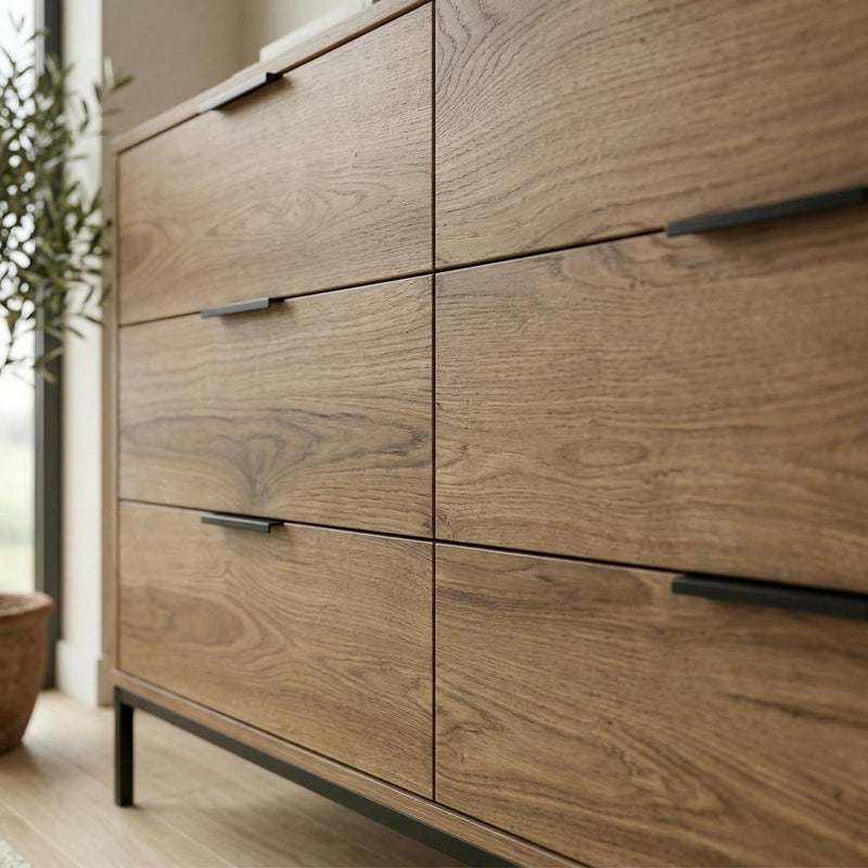Mars 6 Drawer Wide Chest of Drawers Whiskey Oak W140 cm - Additional Image 4
