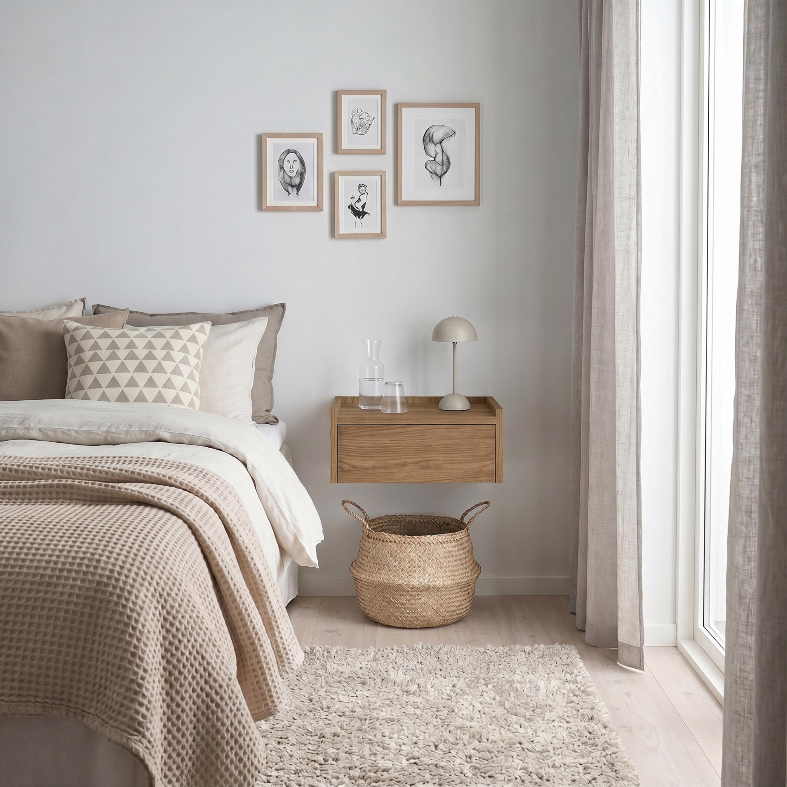 Brisa Floating Bedside Table - styled in a bedroom setting