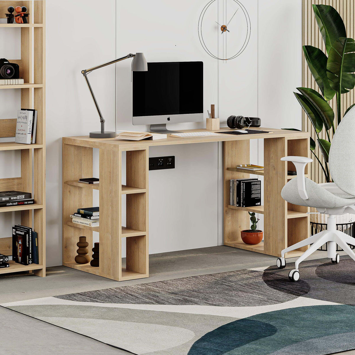 Colmar Modern Desk With Bookshelf Legs Width 140cm - Decortie