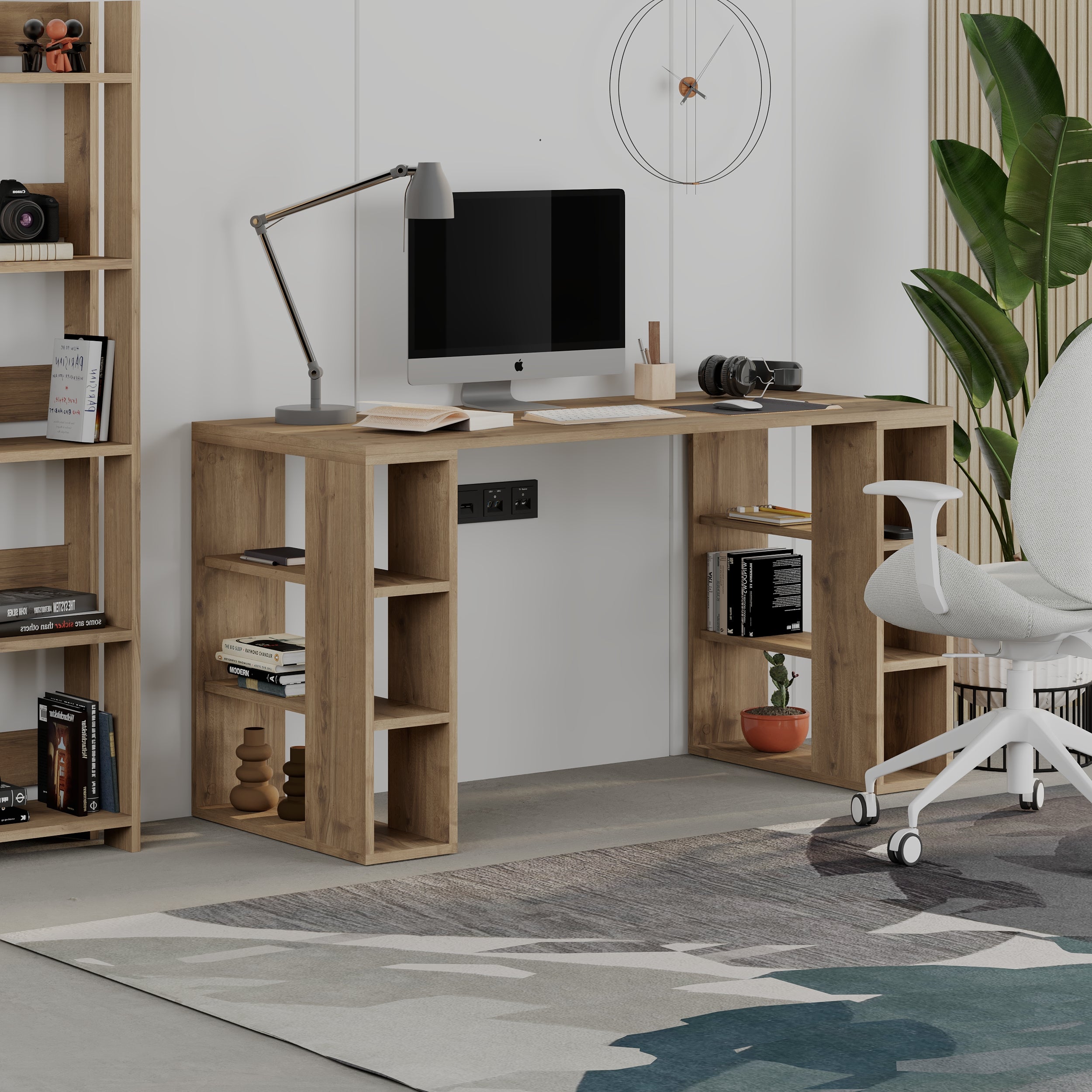  Colmar Modern Desk With Bookshelf Legs Width 140cm - Decortie