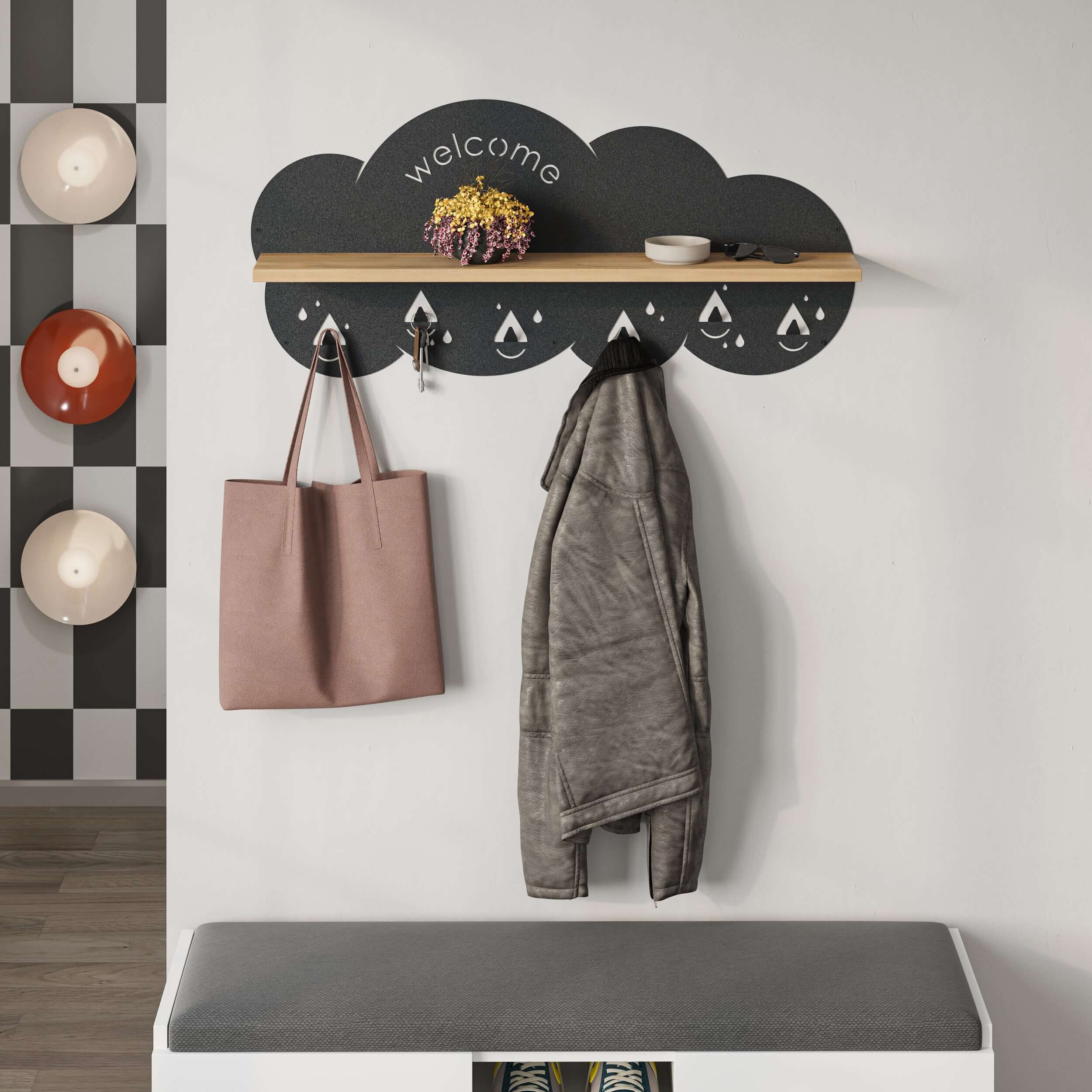 Cloudy Modern Wall Mounted Hanger Unit With Shelf