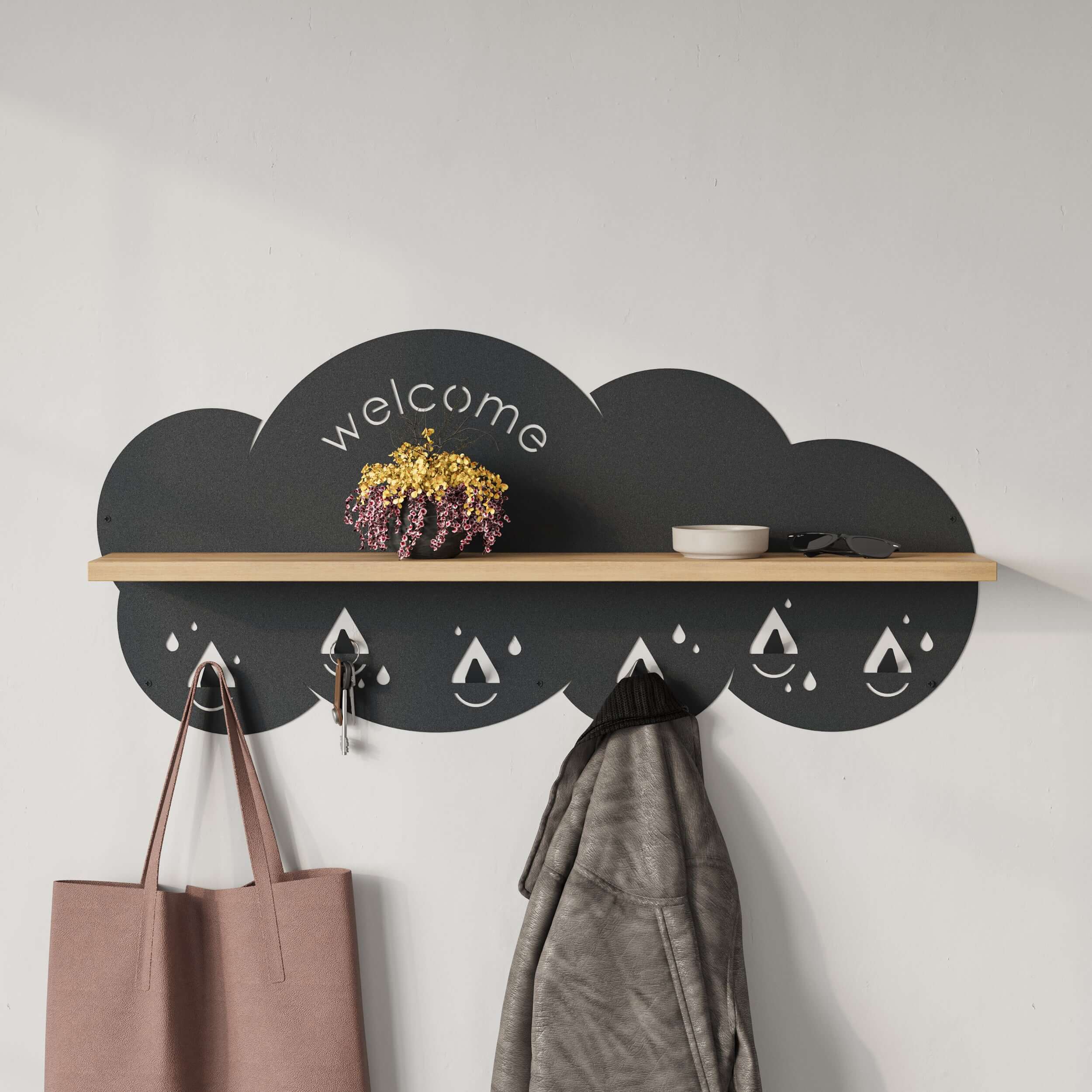 Cloudy Modern Wall Mounted Hanger Unit With Shelf