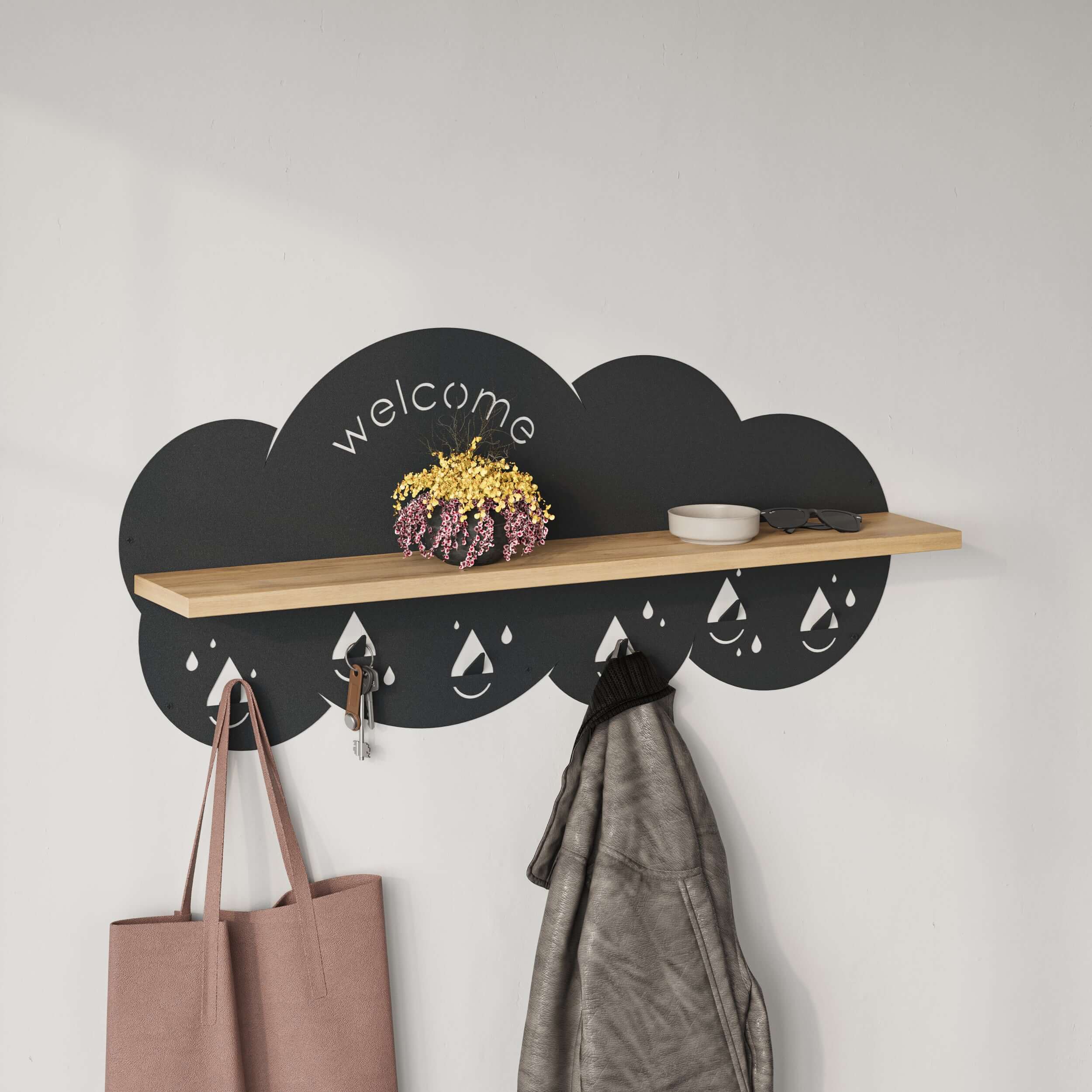 Cloudy Modern Wall Mounted Hanger Unit With Shelf