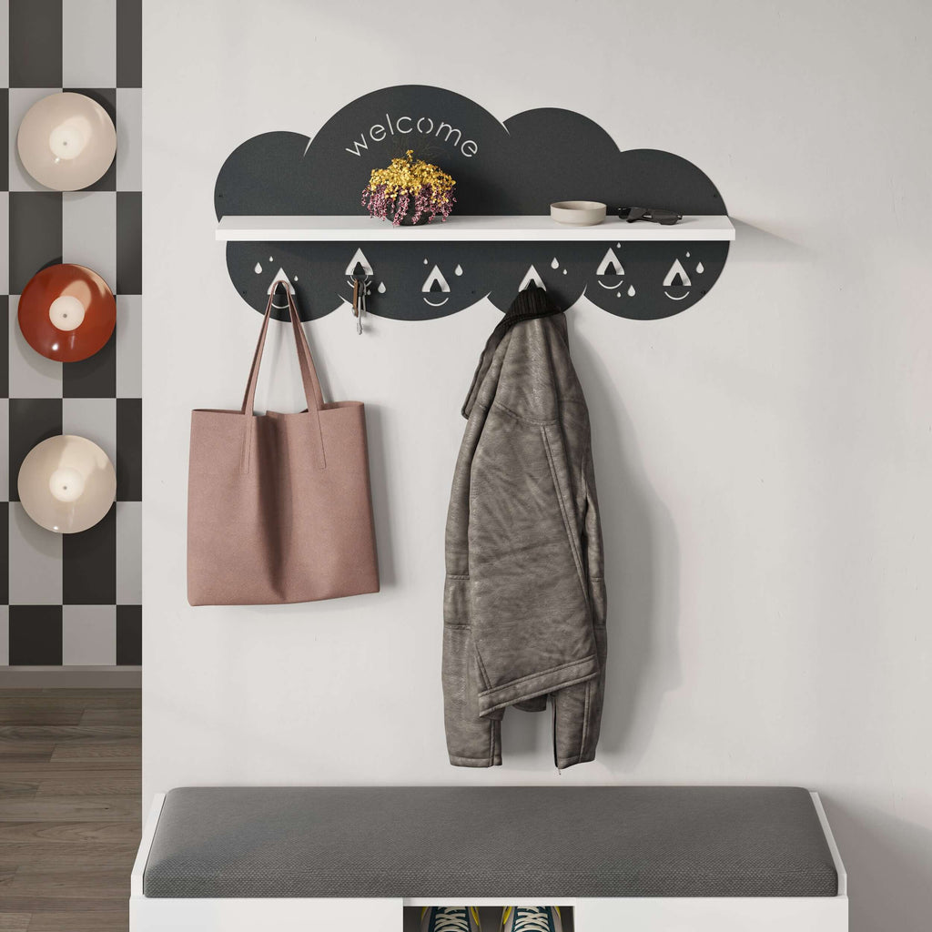 decortie Cloudy Modern Wall Mounted Hanger Unit With Shelf