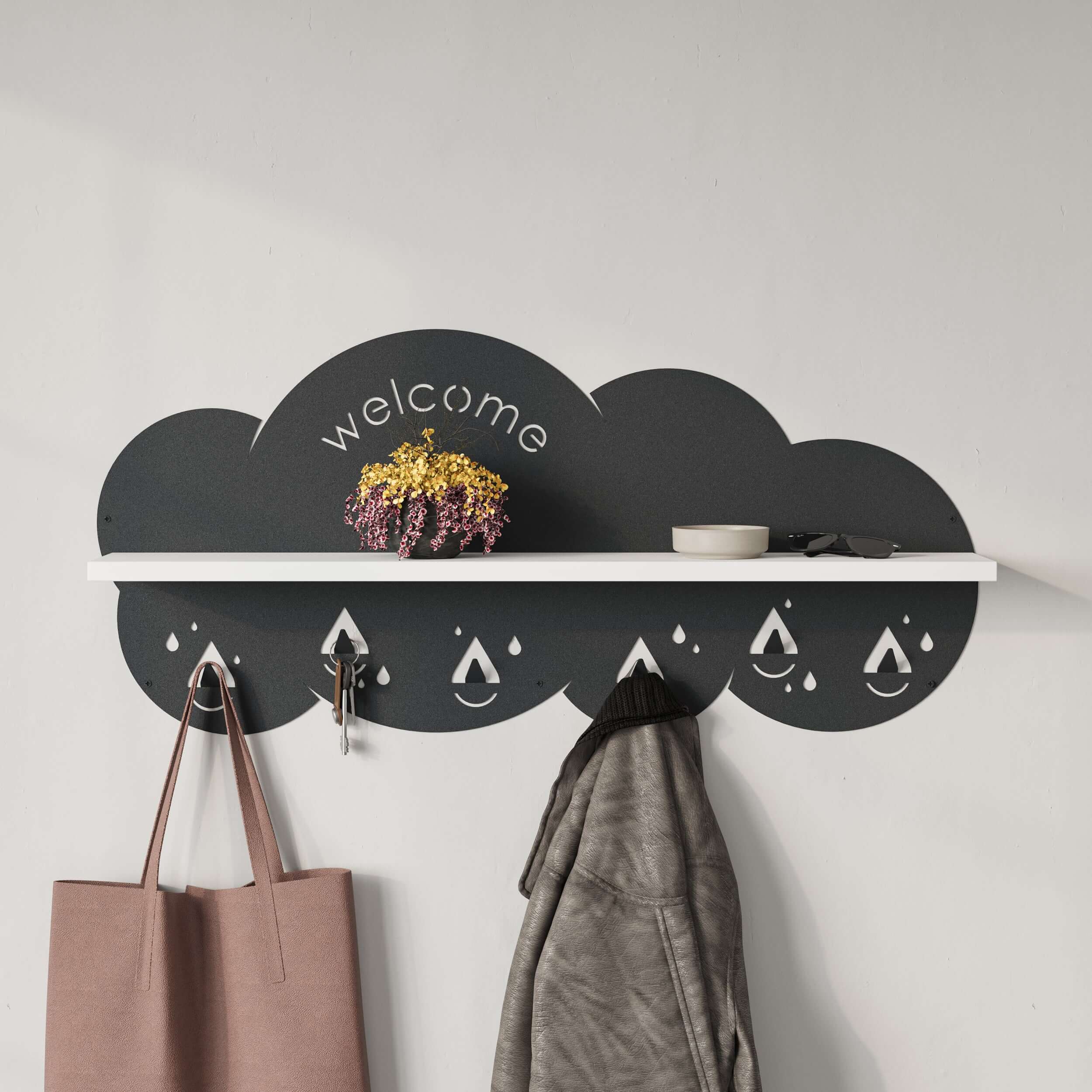 Cloudy Modern Wall Mounted Hanger Unit With Shelf