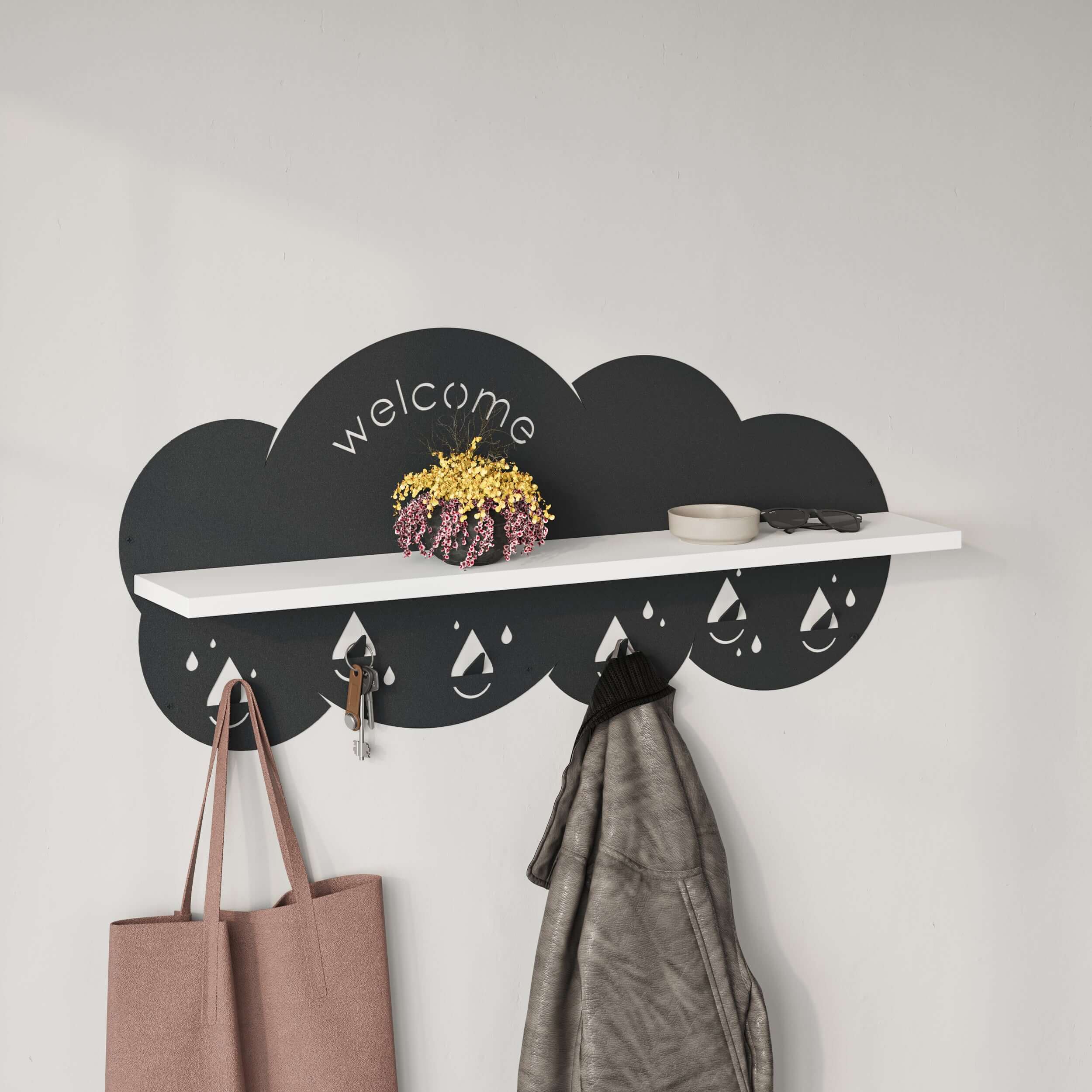 Cloudy Modern Wall Mounted Hanger Unit With Shelf