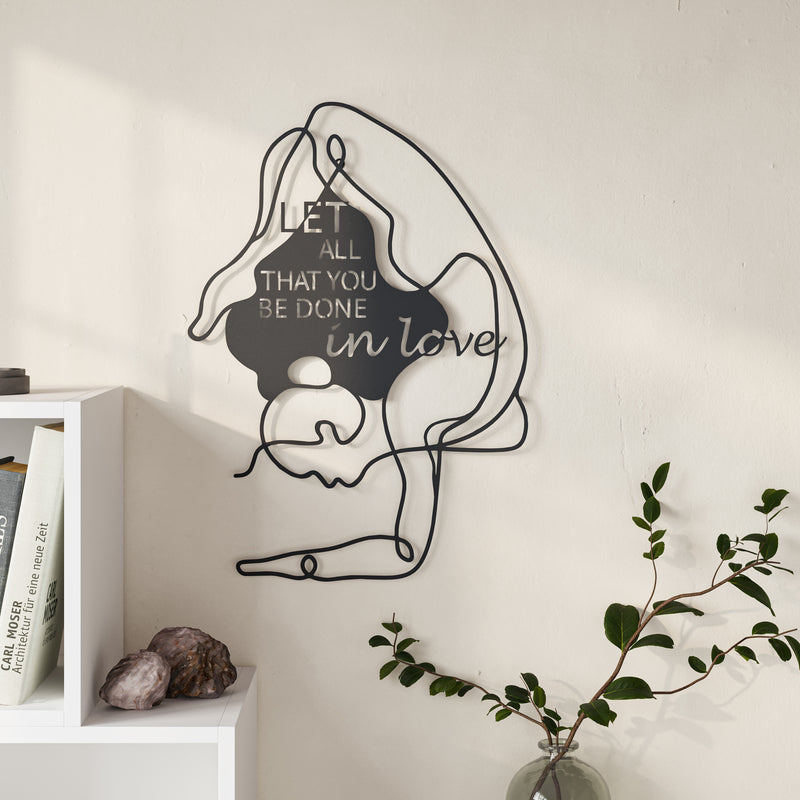 Do in Love Metal Wall Art in Black, single-line figure with typography