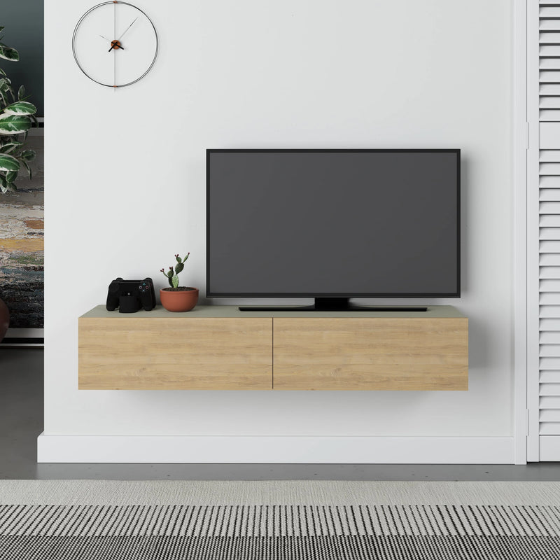 Francy Modern Wall-Mounted TV Unit 135cm in Ash Green - Oak