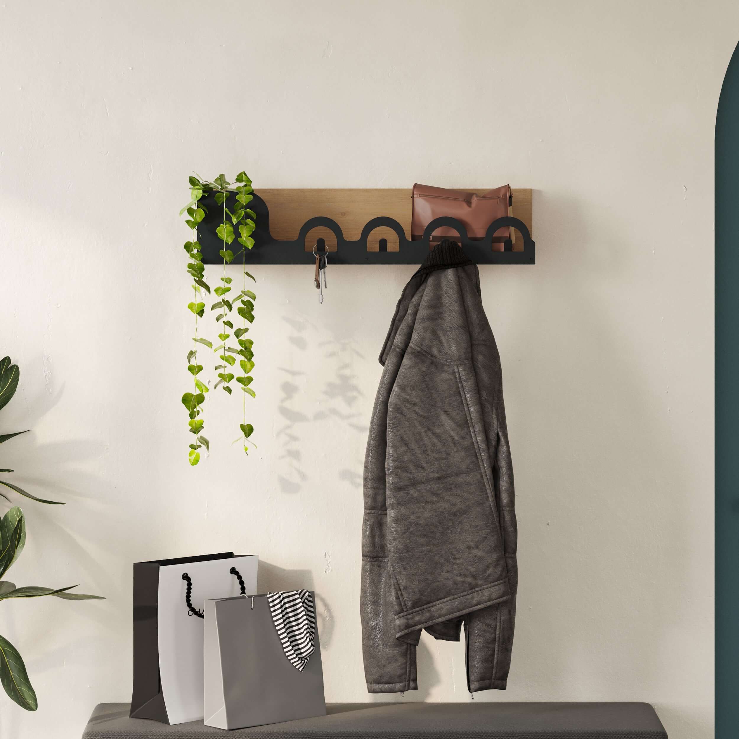 Liora Modern Hanger Shelf with 4 Hooks