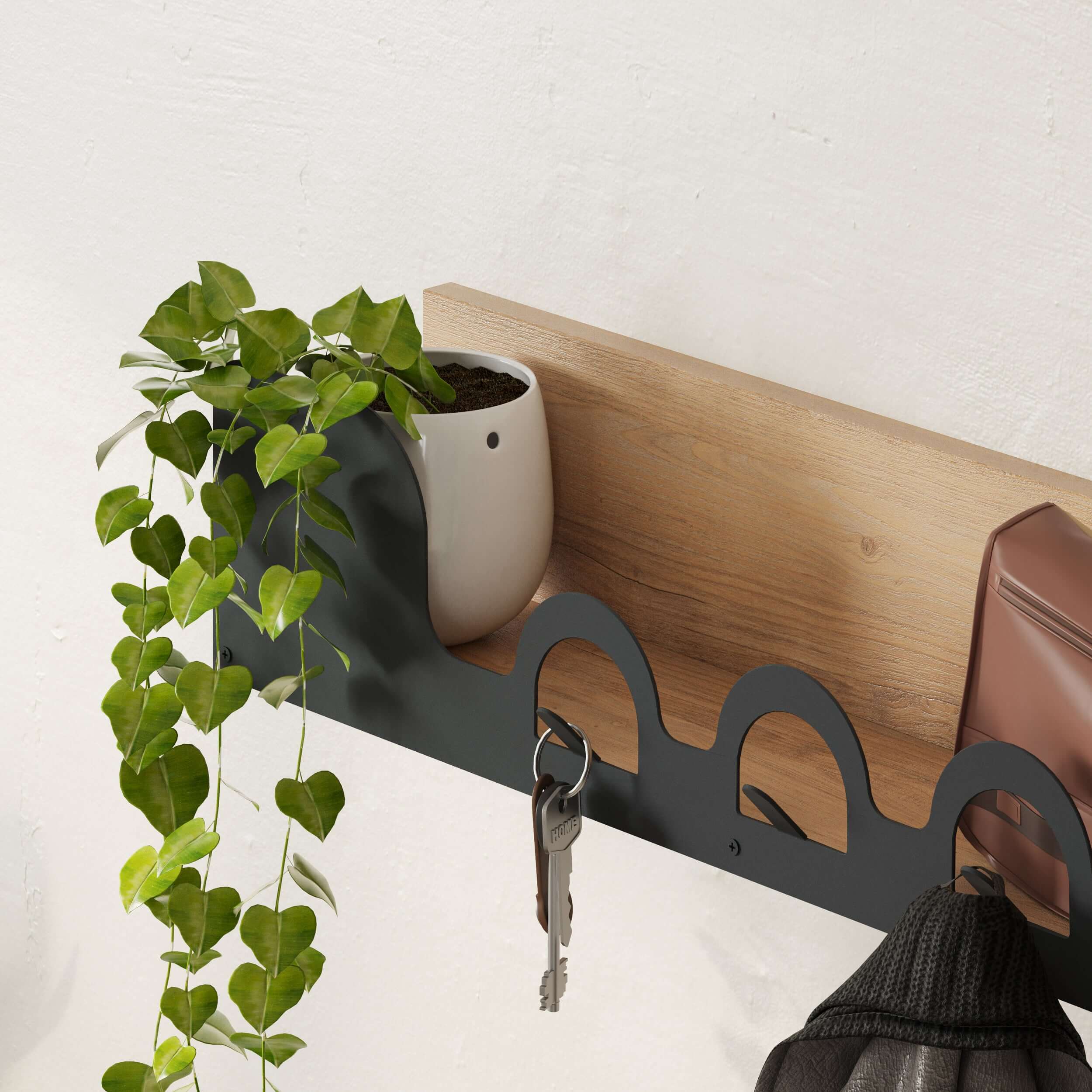 Liora Modern Hanger Shelf with 4 Hooks