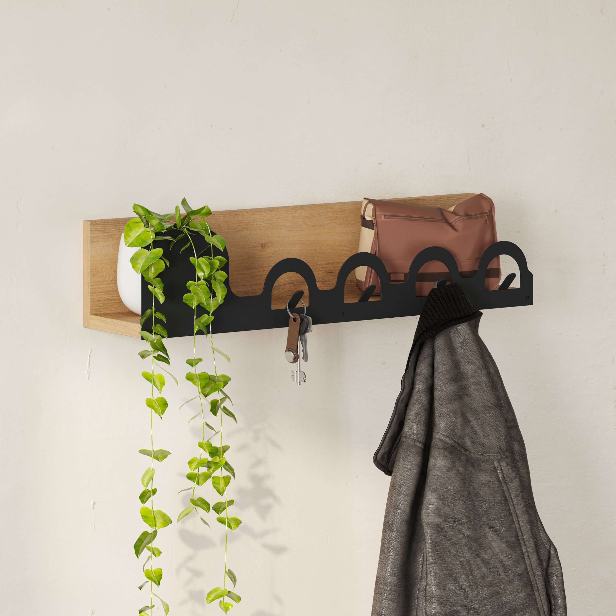 Liora Modern Hanger Shelf with 4 Hooks