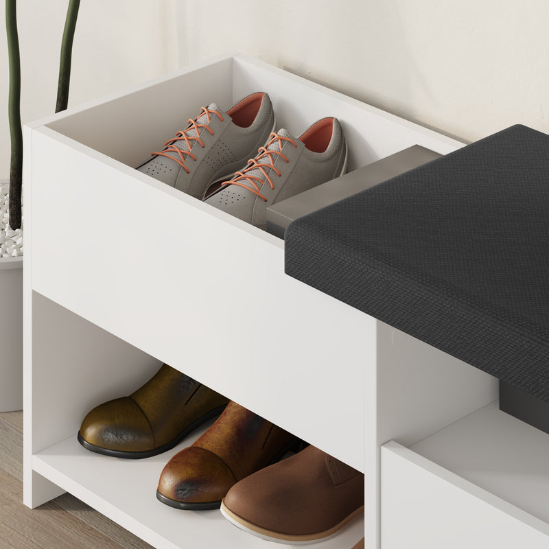 Filux Shoe Bench – close-up detail – modern hallway bench with shoe storage – Decortie