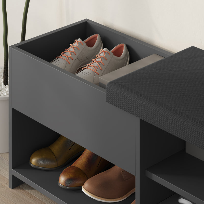 Filux Shoe Bench – close-up detail – modern hallway bench with shoe storage – Decortie