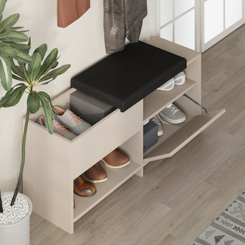 Filux Shoe Bench – close-up detail – modern hallway bench with shoe storage – Decortie
