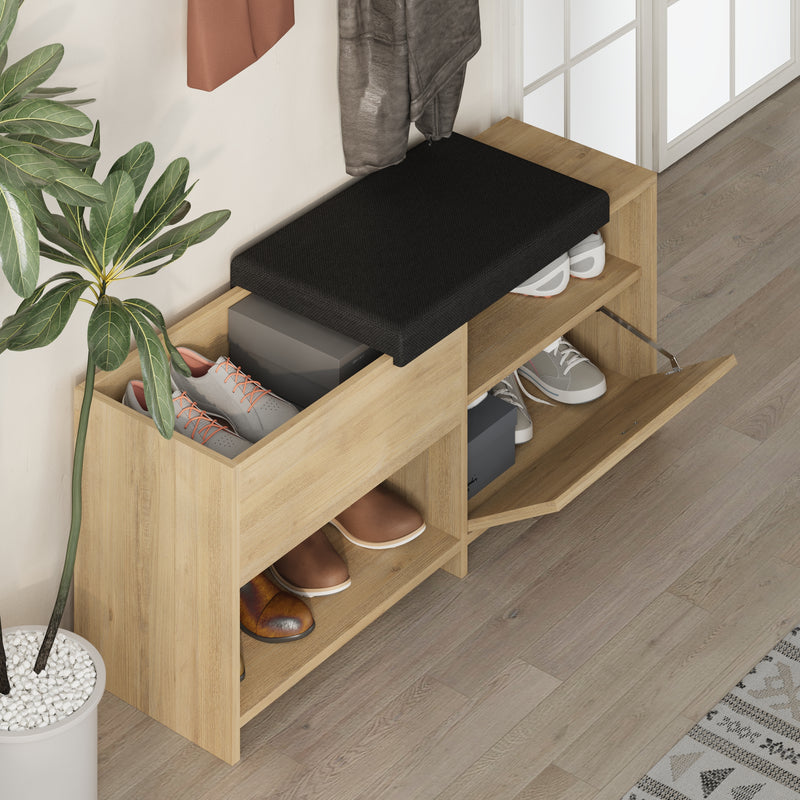 Filux Shoe Bench – close-up detail – modern hallway bench with shoe storage – Decortie