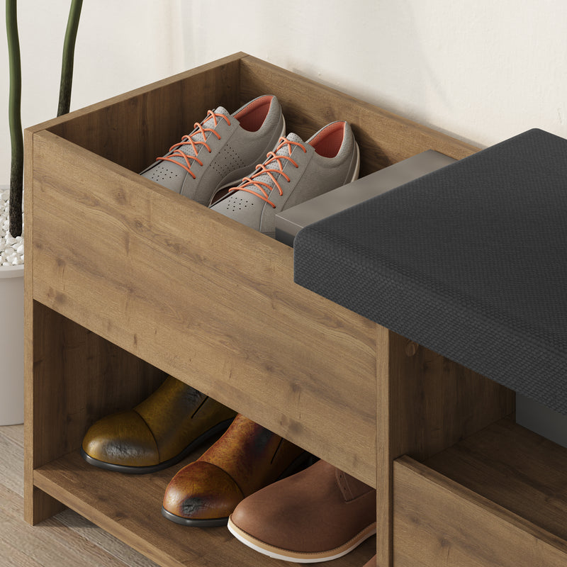 Filux Shoe Bench – close-up detail – modern hallway bench with shoe storage – Decortie