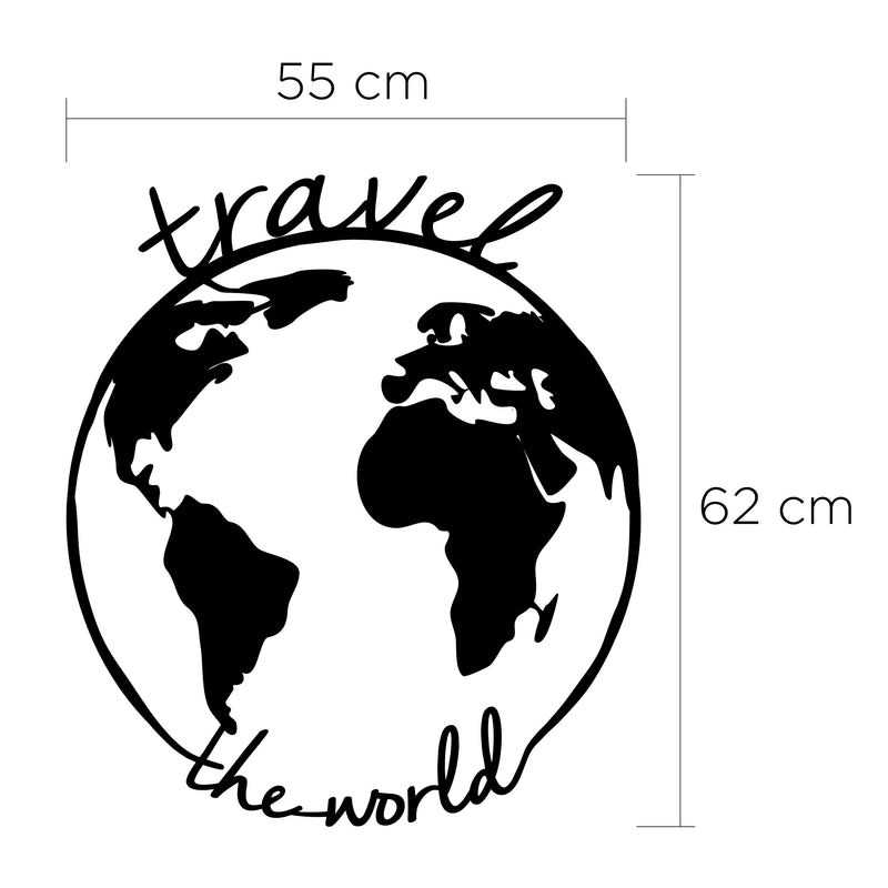 Close-up detail of the Metal Wall Art Travel the World cut-out design
