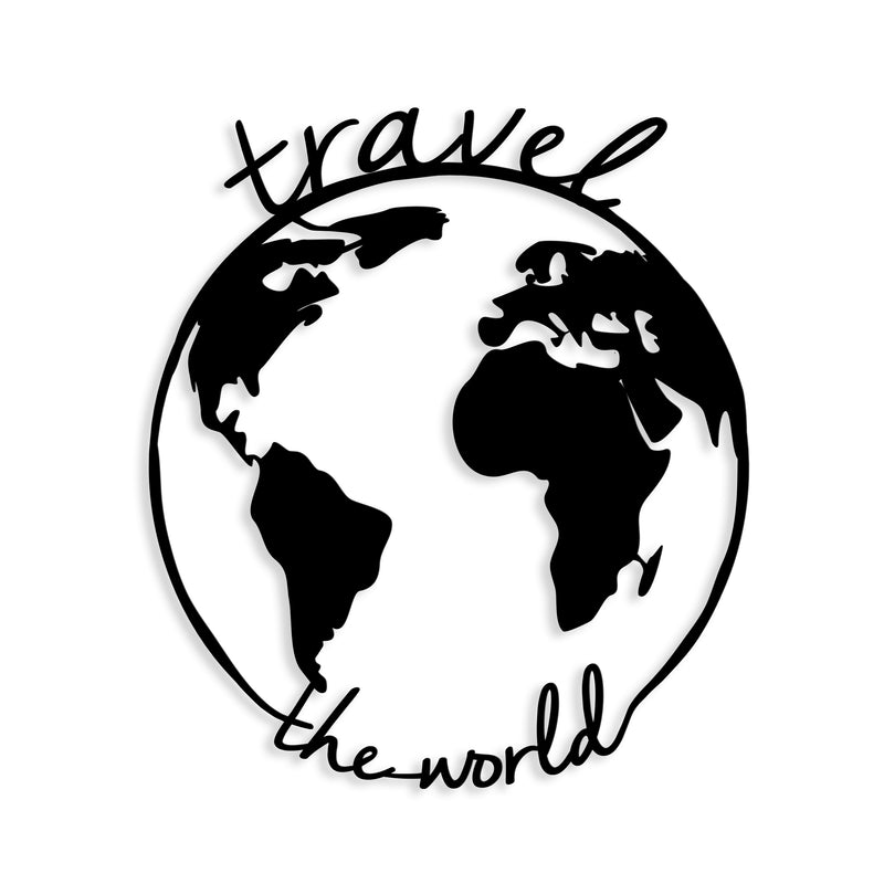 Metal Wall Art Travel the World on a white background, map-inspired design