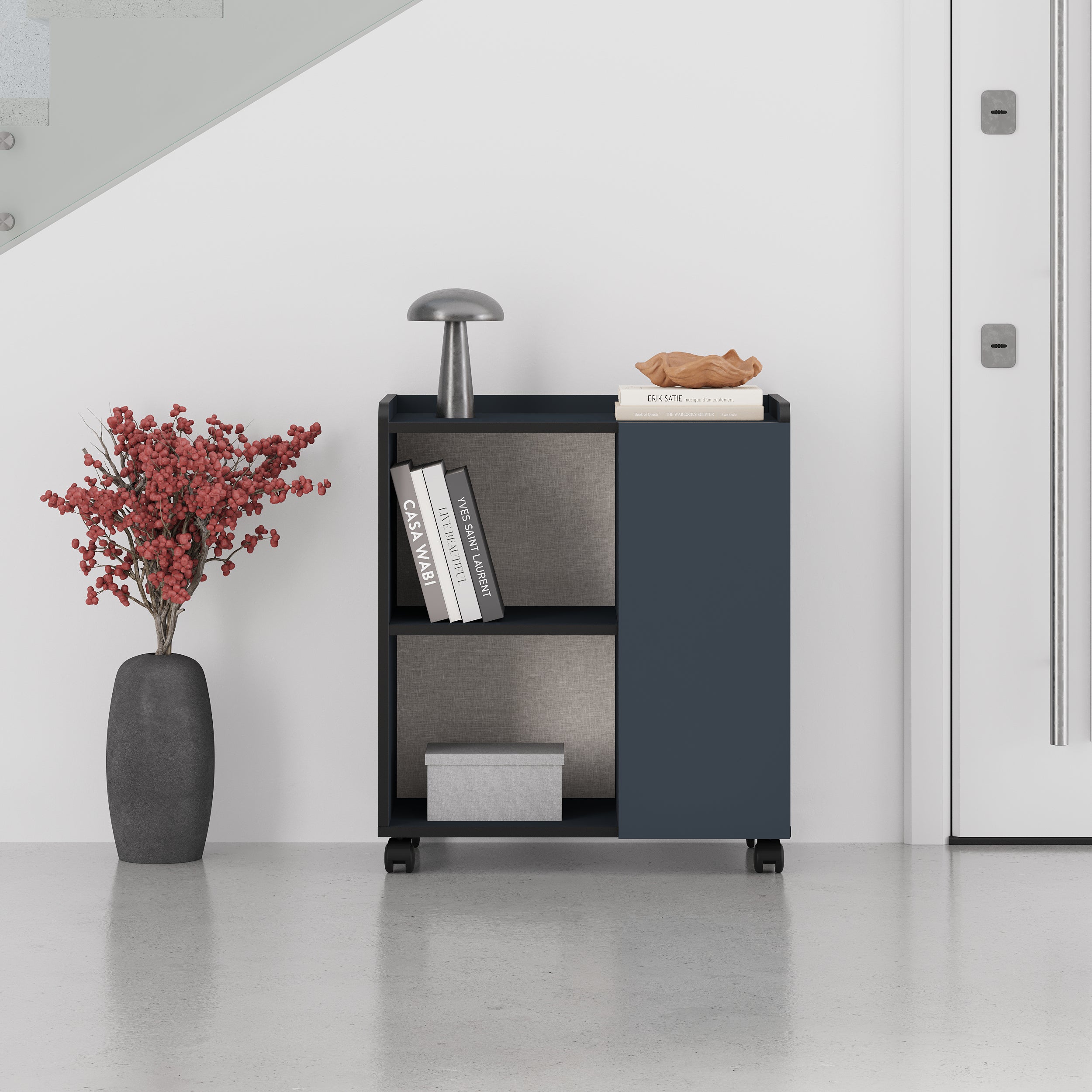 Zeo Sideboard Cabinet with Heels - Modern Design - 4 Compartments – Deep Blue,Black Bute