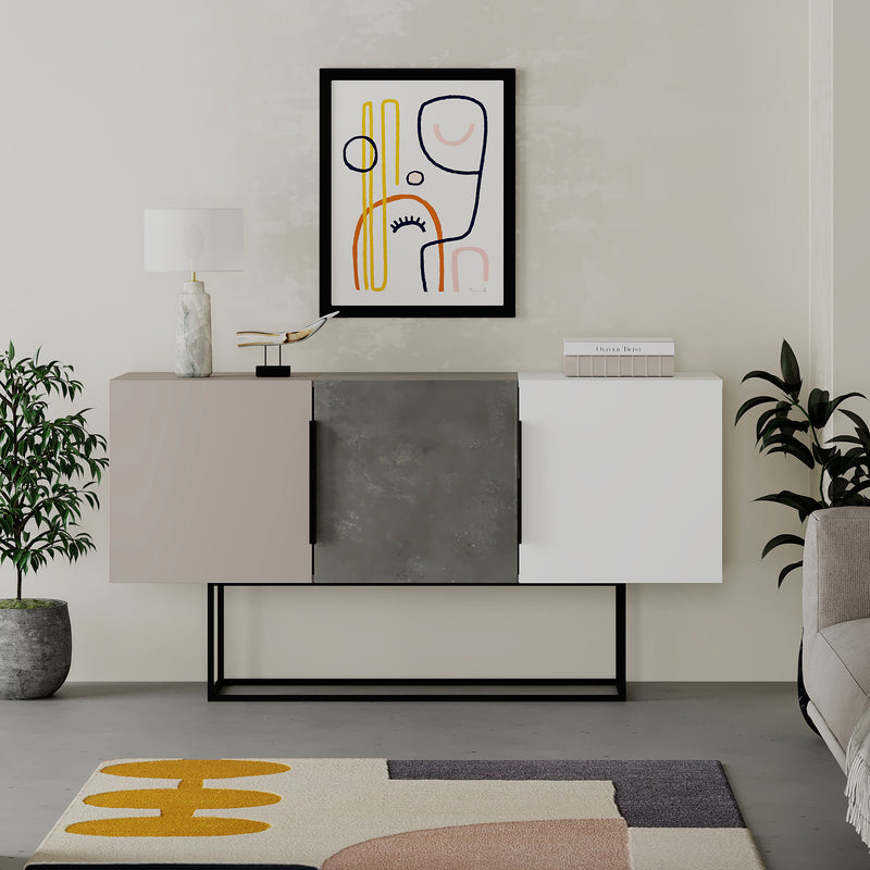 Tontini Console Sideboard Display Unit in Retro Grey,Light Mocha,White