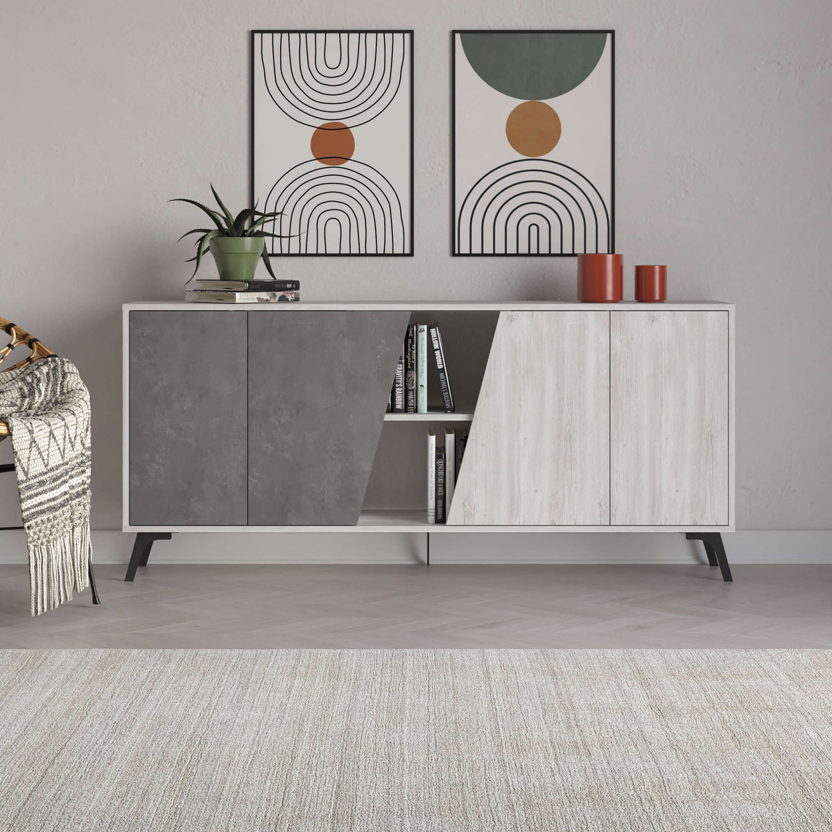 Fiona Console Sideboard Display Unit 180 in Ancient White,Retro Grey