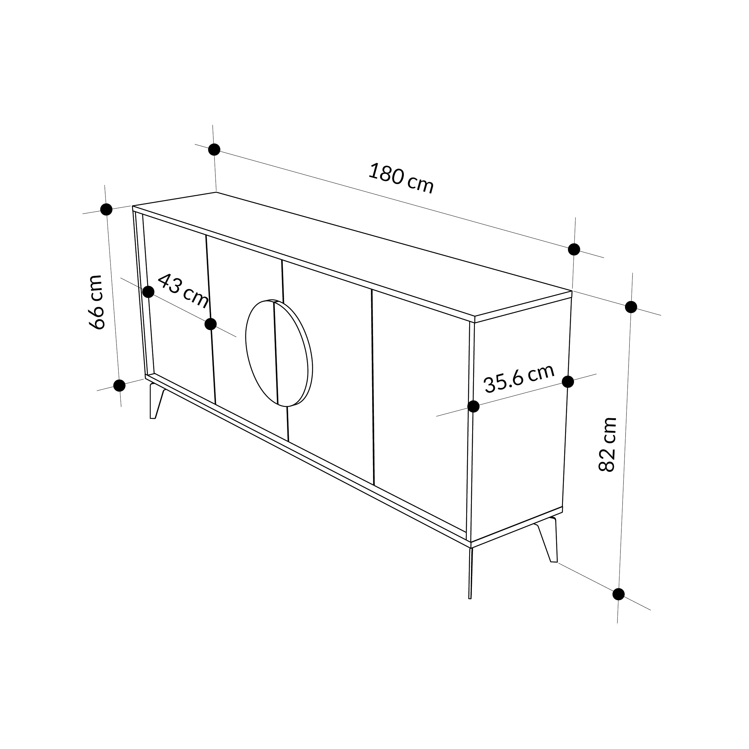 Gora Console Sideboard Display Unit 180Cm – dimensions (cm)
