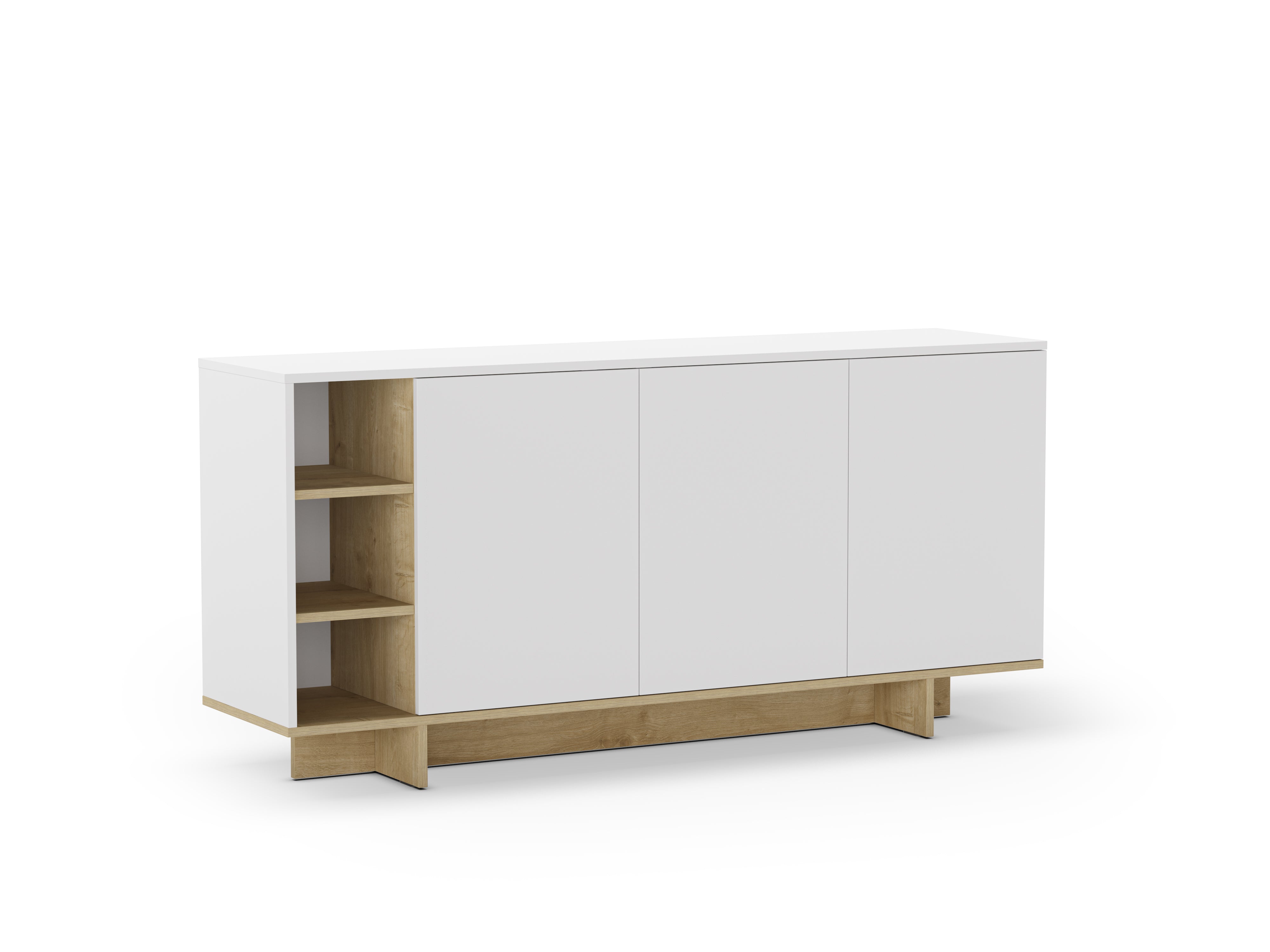 Stockton Modern Console Unit with Open Shelves – White,Sapphire Oak