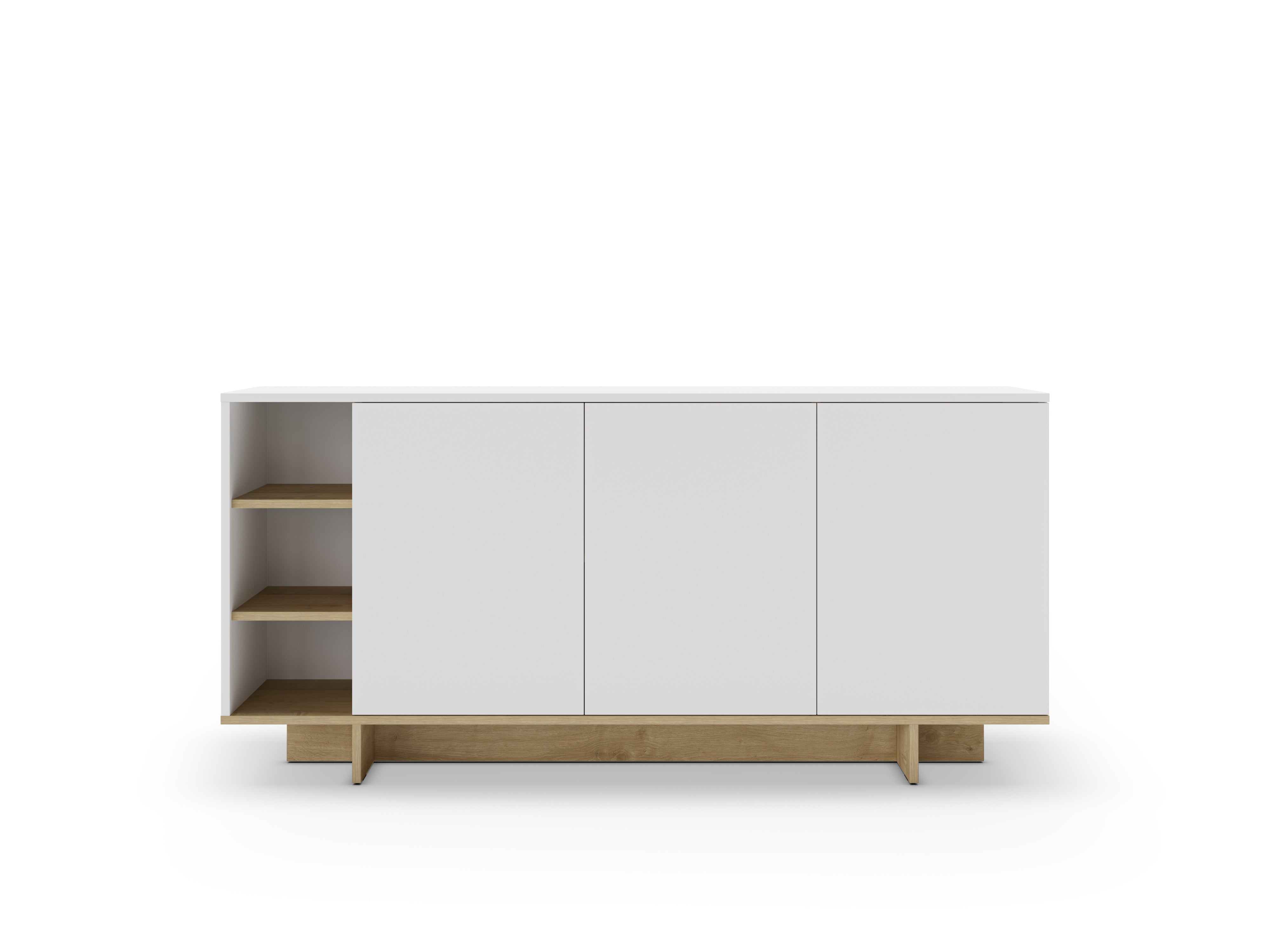 Stockton Modern Console Unit with Open Shelves – White,Sapphire Oak