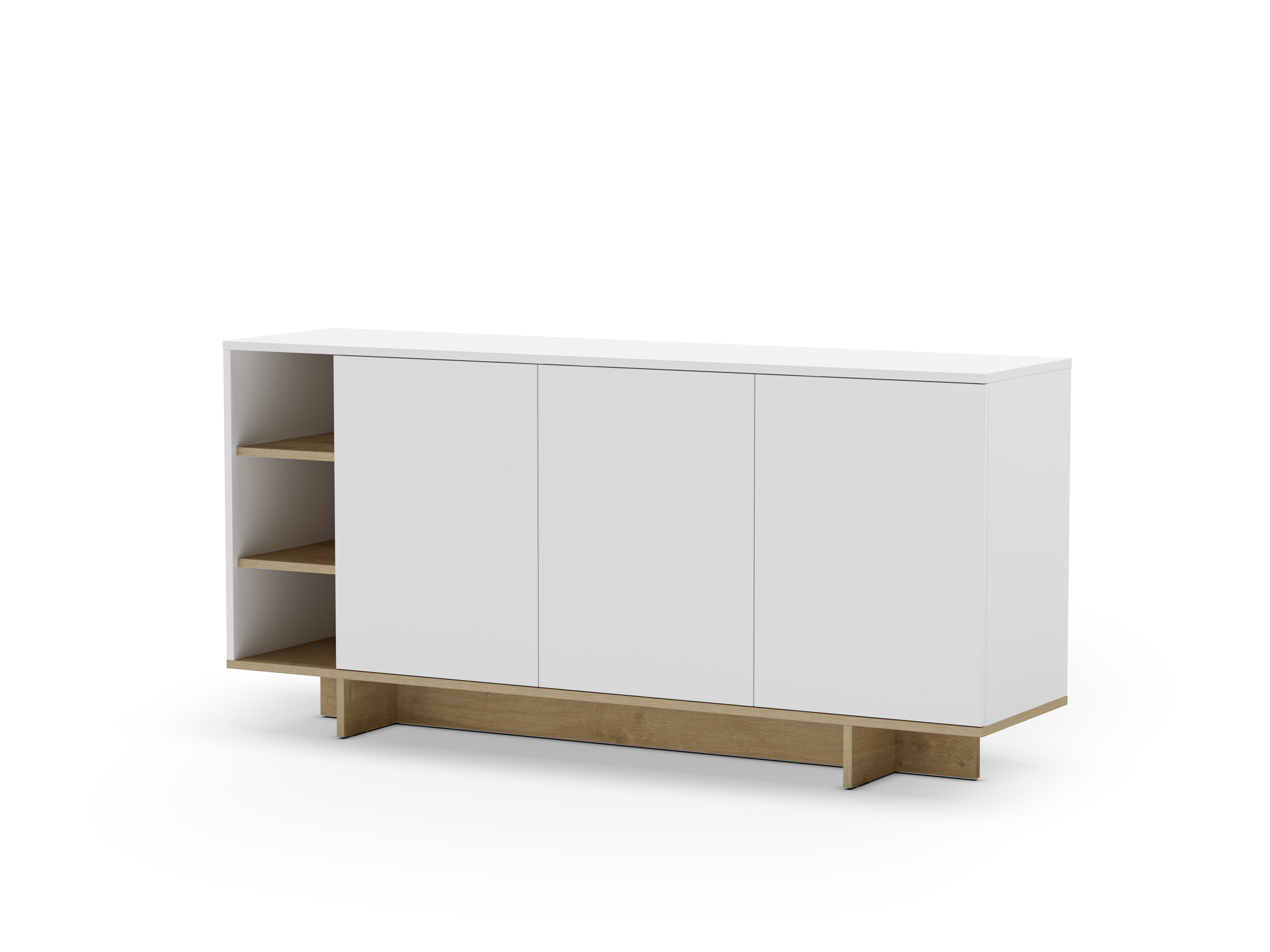 Stockton Modern Console Unit with Open Shelves – White,Sapphire Oak
