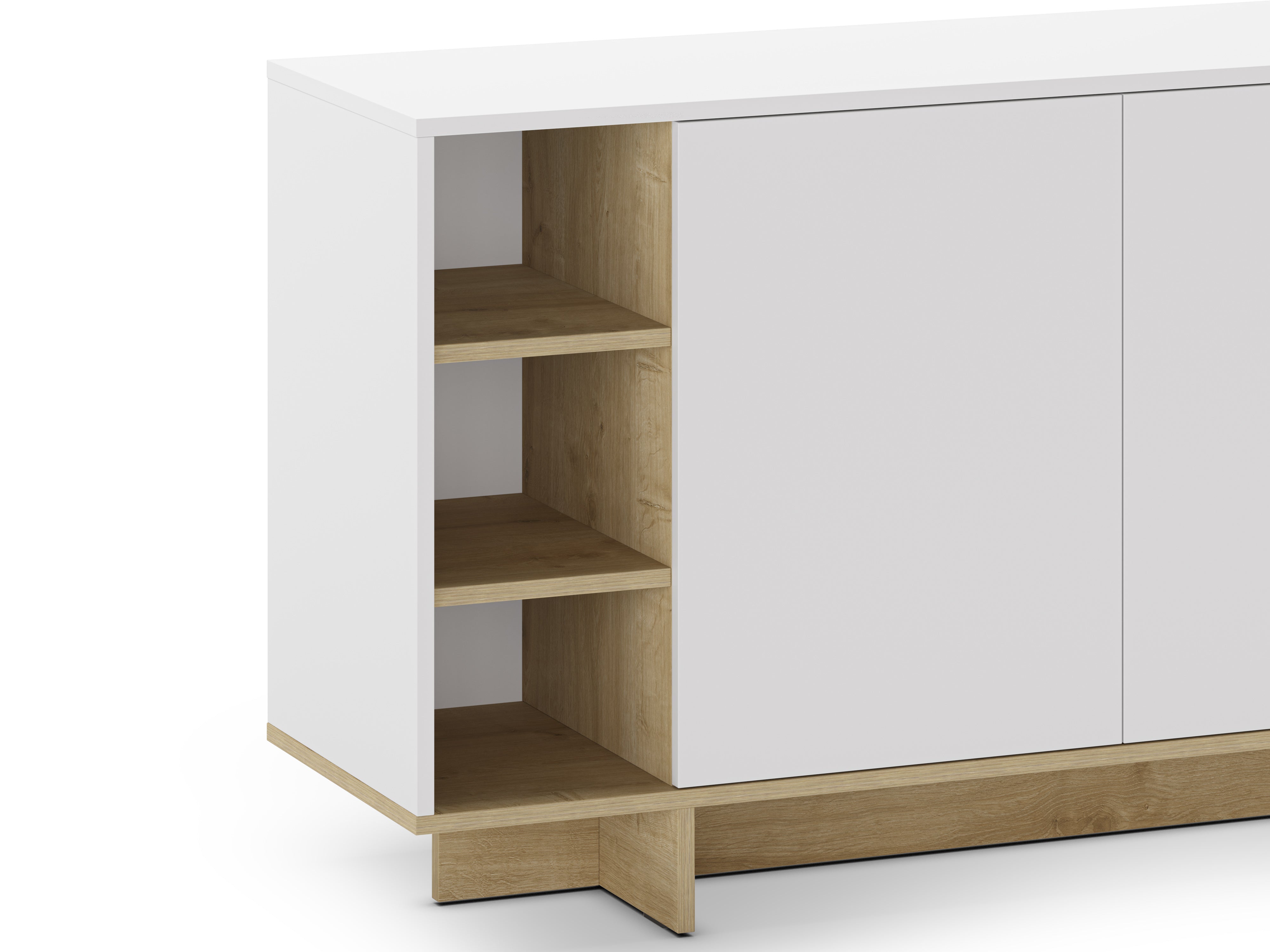 Stockton Modern Console Unit with Open Shelves – White,Sapphire Oak