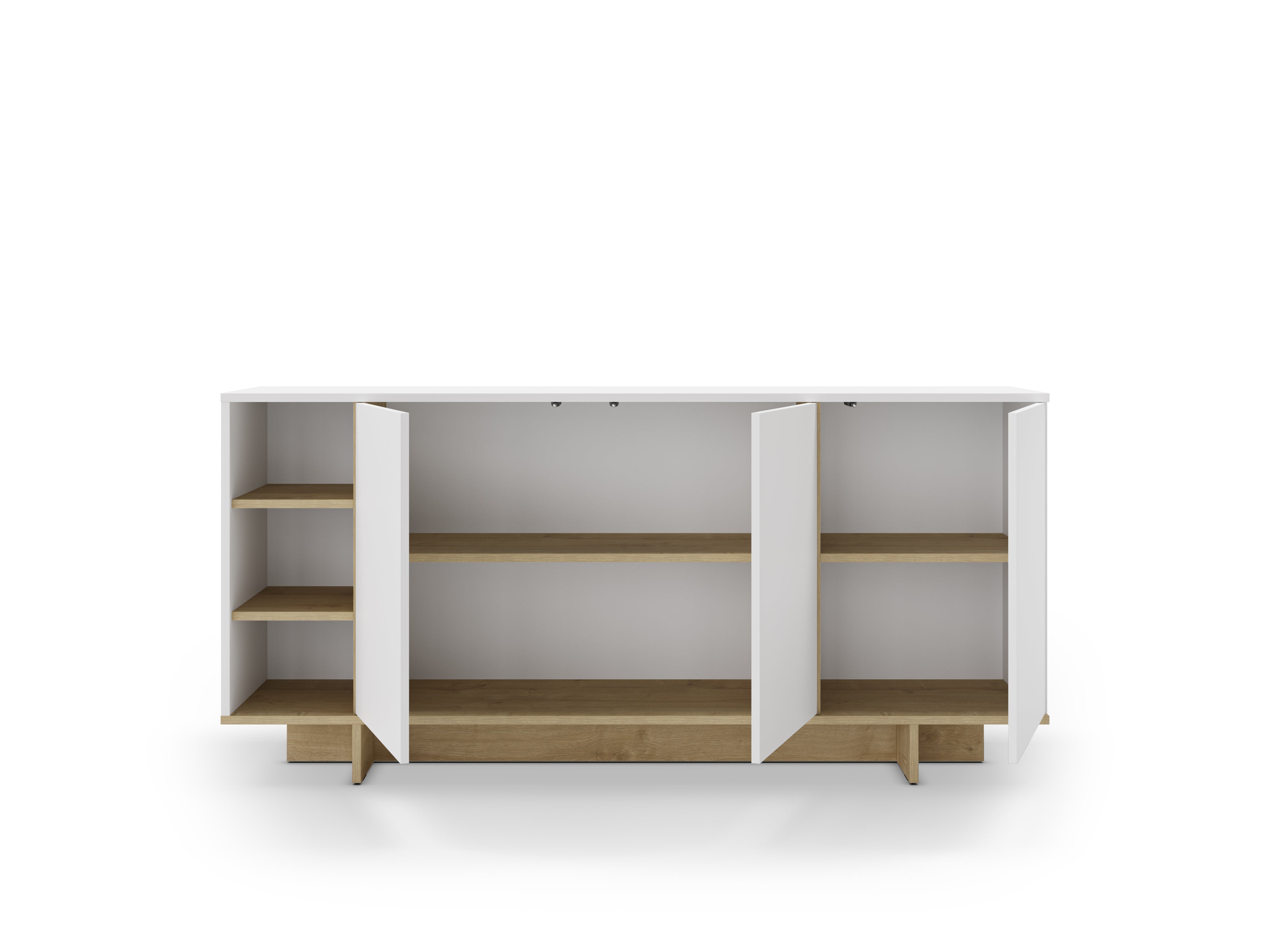 Stockton Modern Console Unit with Open Shelves – White,Sapphire Oak