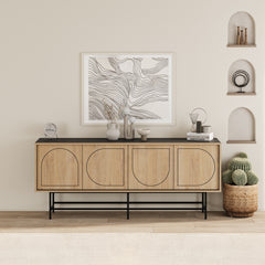 Joji Modern Sideboard Console Unit - Silky Black and Oak – Silky Black,Sapphire Oak