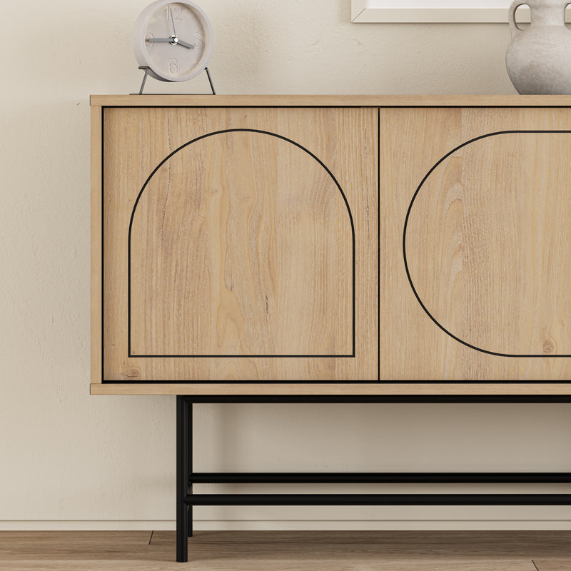 Joji Sideboard Console Unit – close-up detail – silky black and oak finish – Decortie