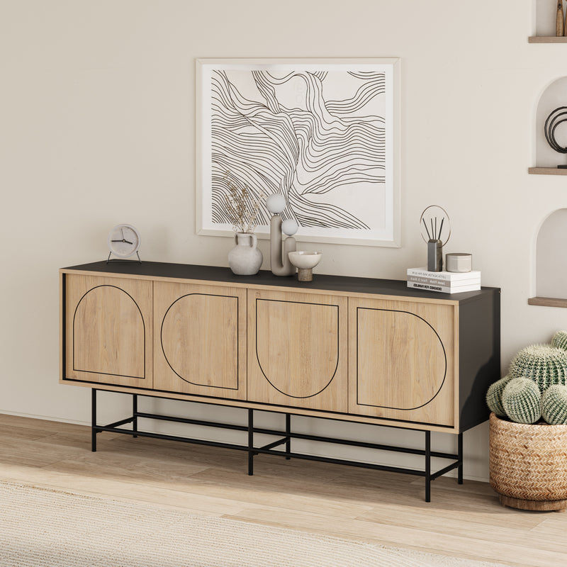 Joji Modern Sideboard Console Unit - Silky Black and Oak