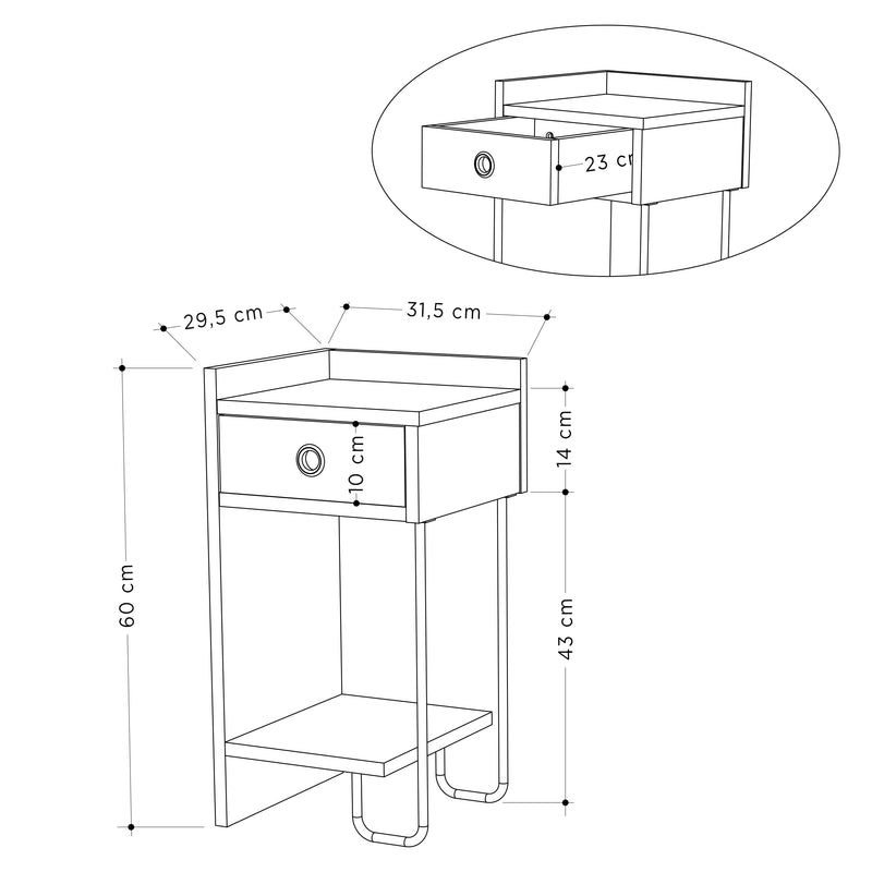 Sirius Bedside Table Left Module 32cm – Decortie
