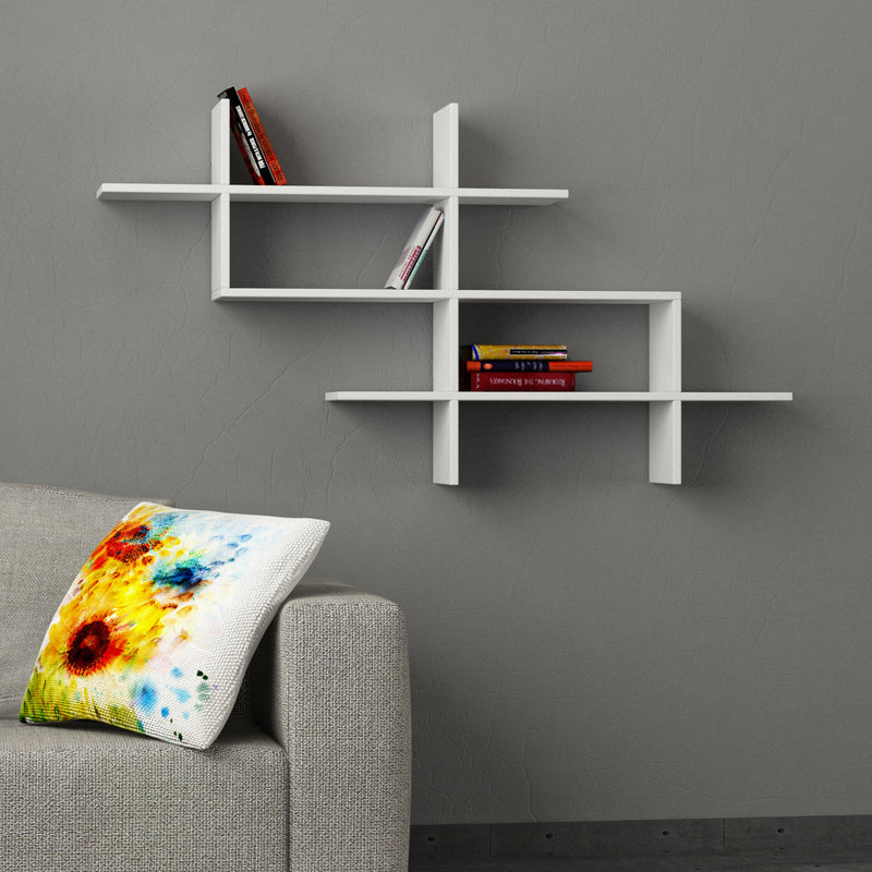 Halic Wall Mounted Modern Bookcase Display Unit W 150cm in White