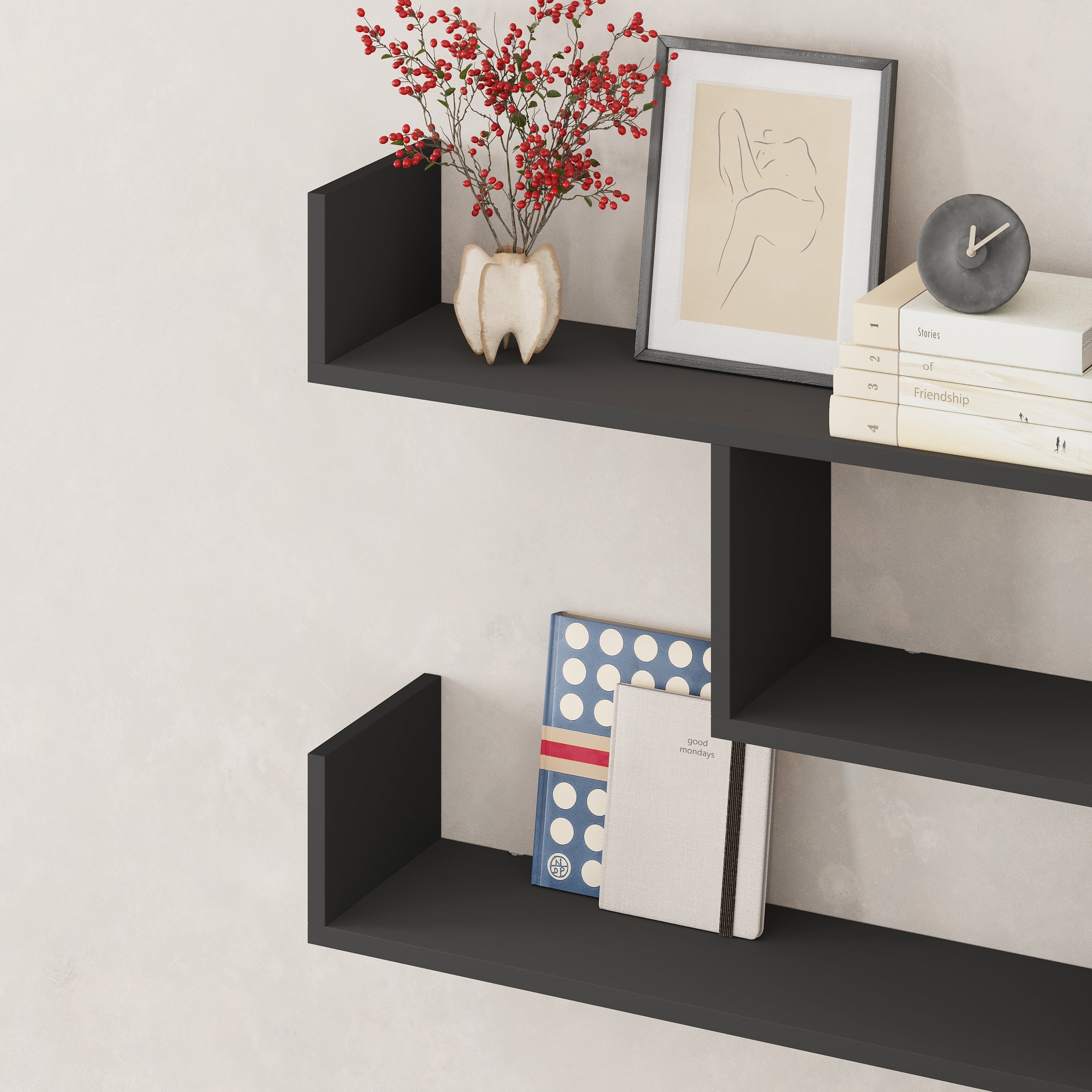 Tibet Wall Shelf Unit – Modern Floating Bookcase in Anthracite Close