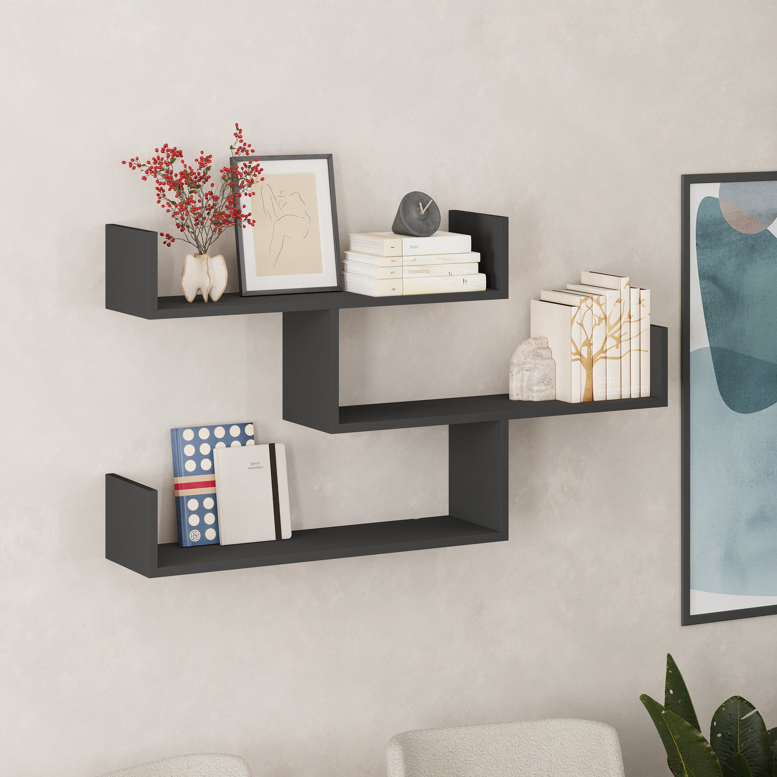 Tibet Wall Shelf Unit – Modern Floating Bookcase in Anthracite