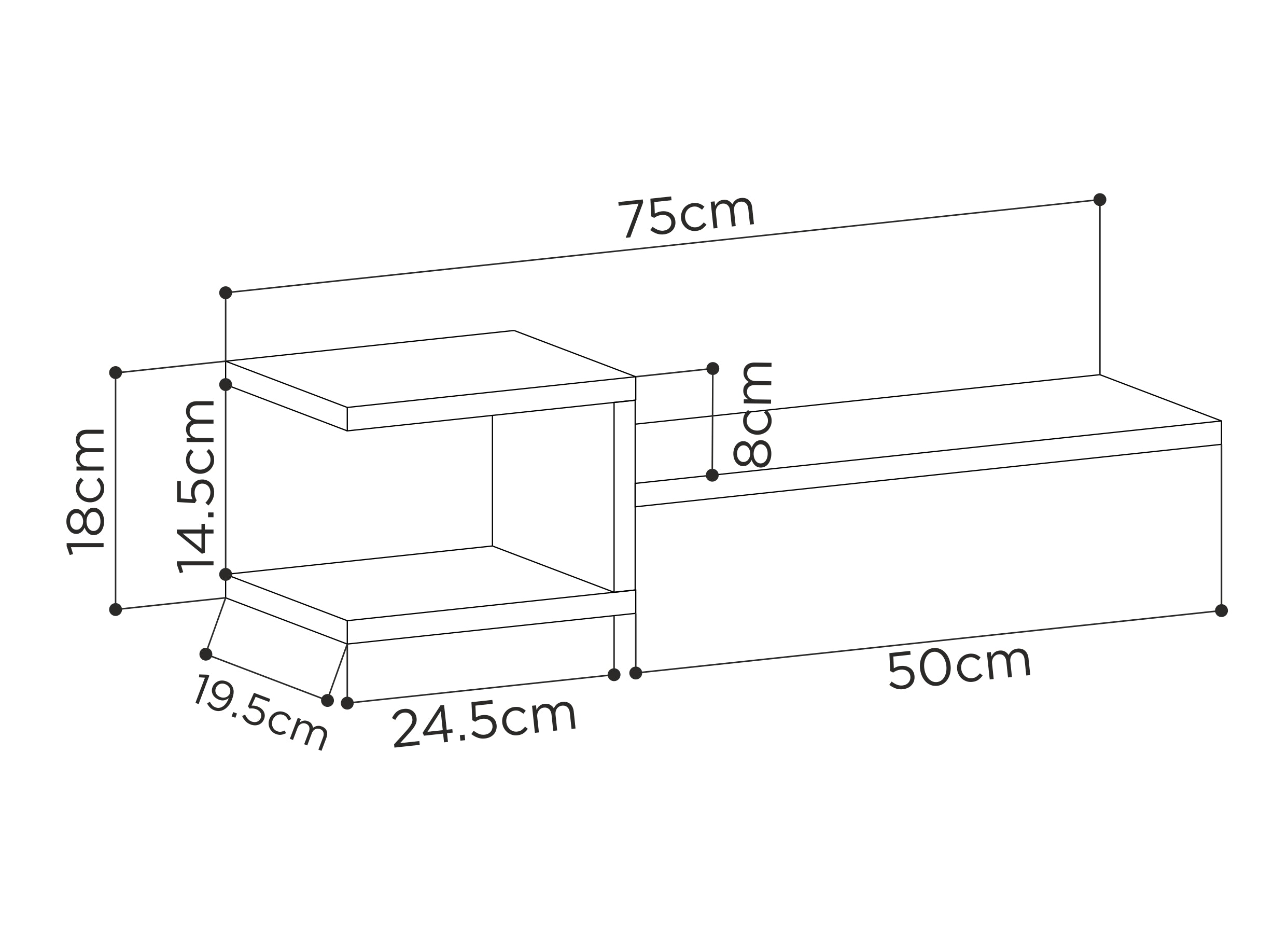 Fork Modern Floating Shelf Set 18.2cm Short – dimensions (cm)