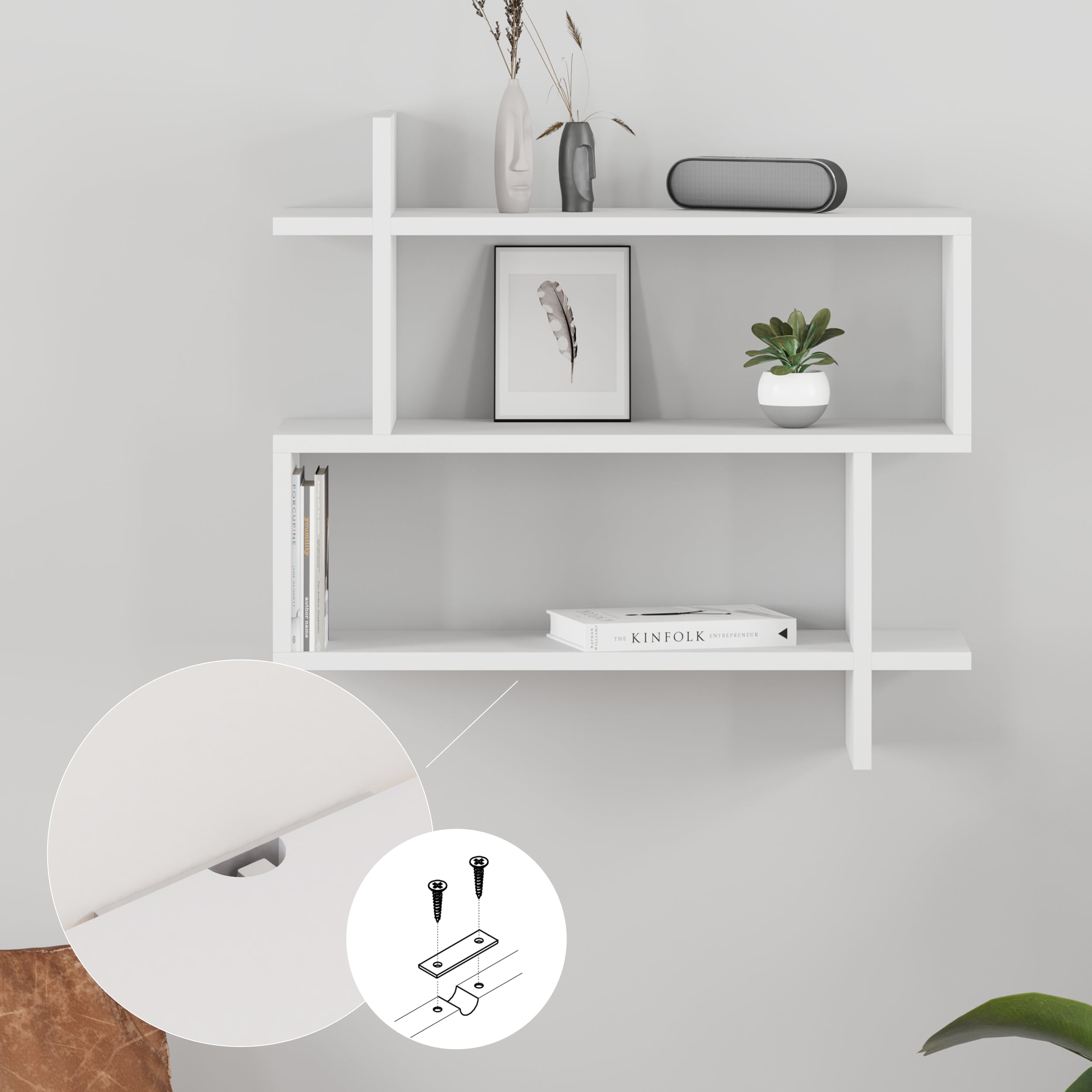 Paralel Wall Bookcase 70cm – 2-Tier Wall Mounted Bookcase Display Unit