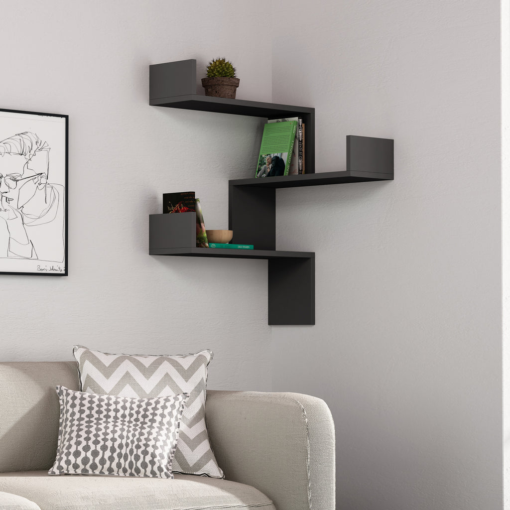 decortie Luksa Corner Wall Mounted Modern Bookcase Display Unit Medium W 60cm