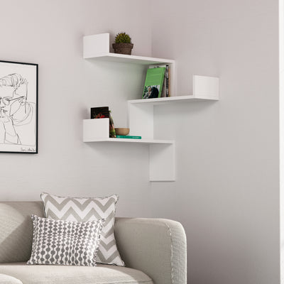 Luksa Corner Wall Mounted Modern Bookcase Display Unit Medium W 60cm