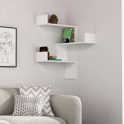 Luksa Corner Wall Mounted Modern Bookcase Display Unit Medium W 60cm