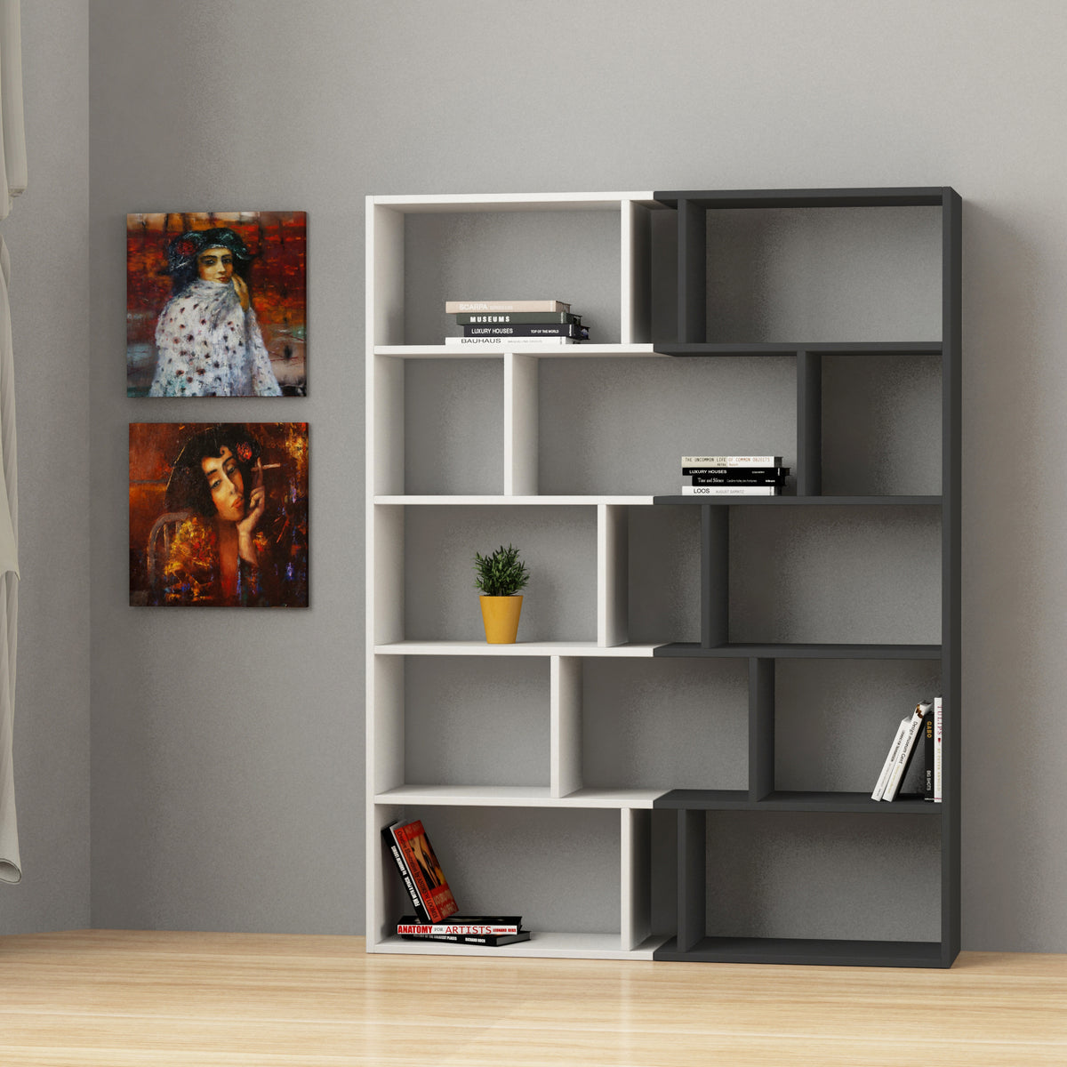 Tapi Modern Bookcase Display Unit Room Separator Set Of 2 Tall 159cm - Decortie